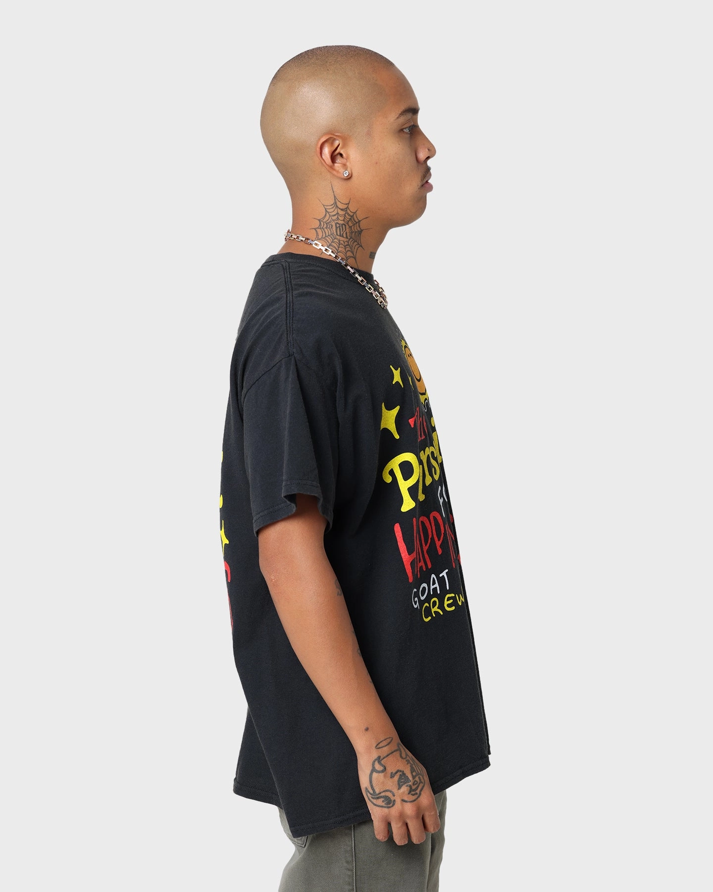 Office Wear Wrinkle Resistant Cloth Goat Crew Pursuit 4 Happiness T-Shirt Black