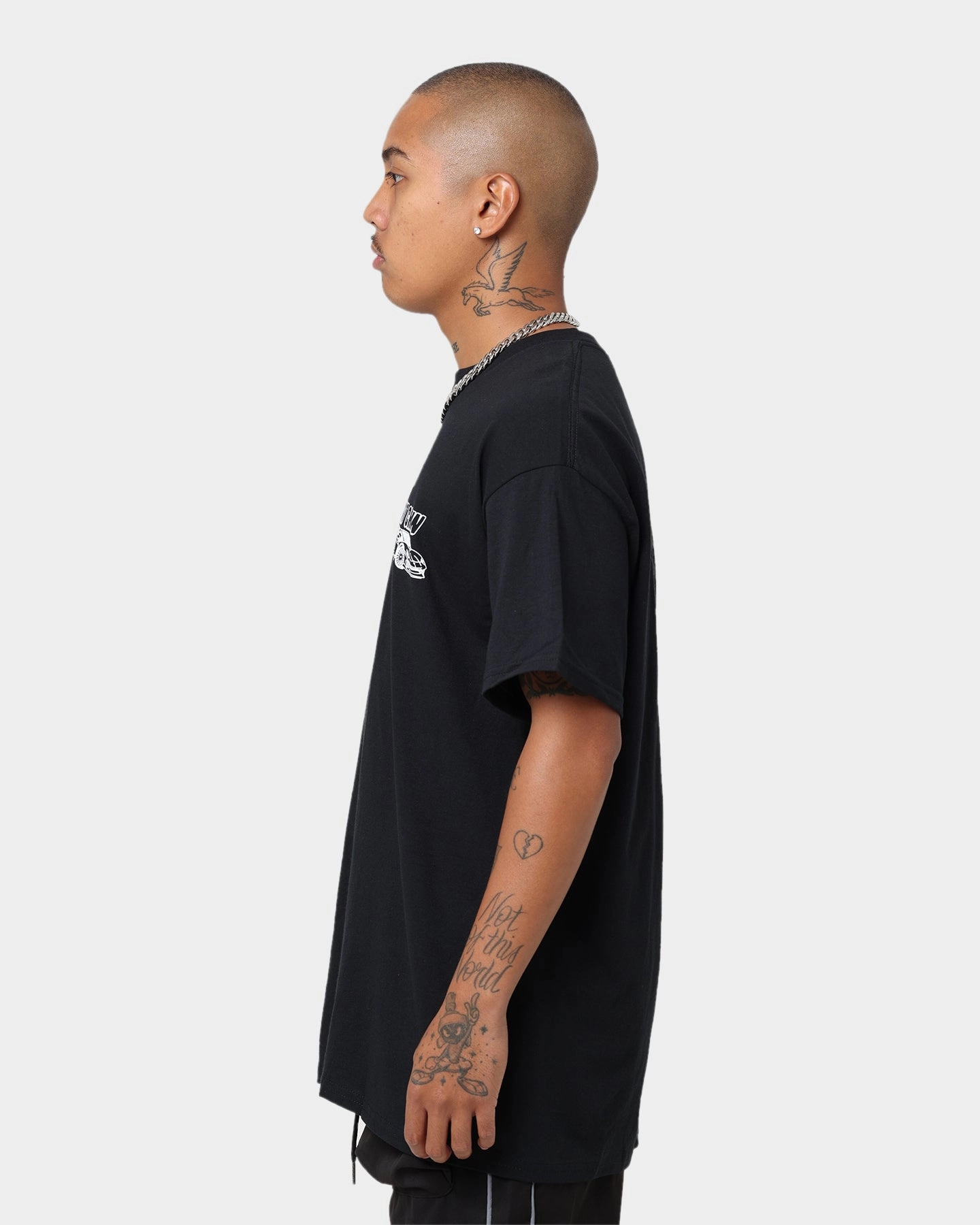 Goat Crew Race Car T-Shirt Black Ribbed Collar Trim Simple Chic