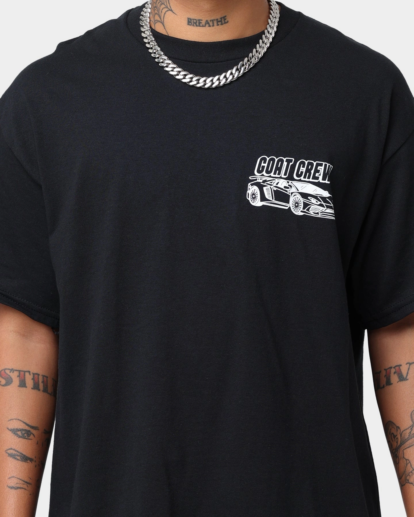 Anti Perspiration Lining Holiday Casual Goat Crew Race Car T-Shirt Black