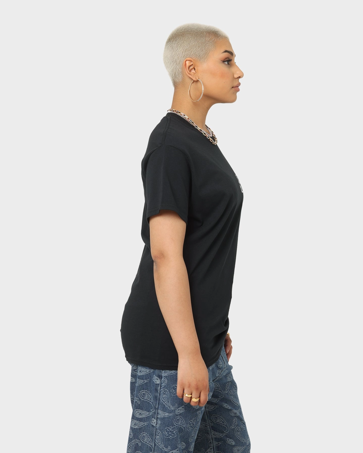 Double Stitched Hem Goat Crew Race Car T-Shirt Black