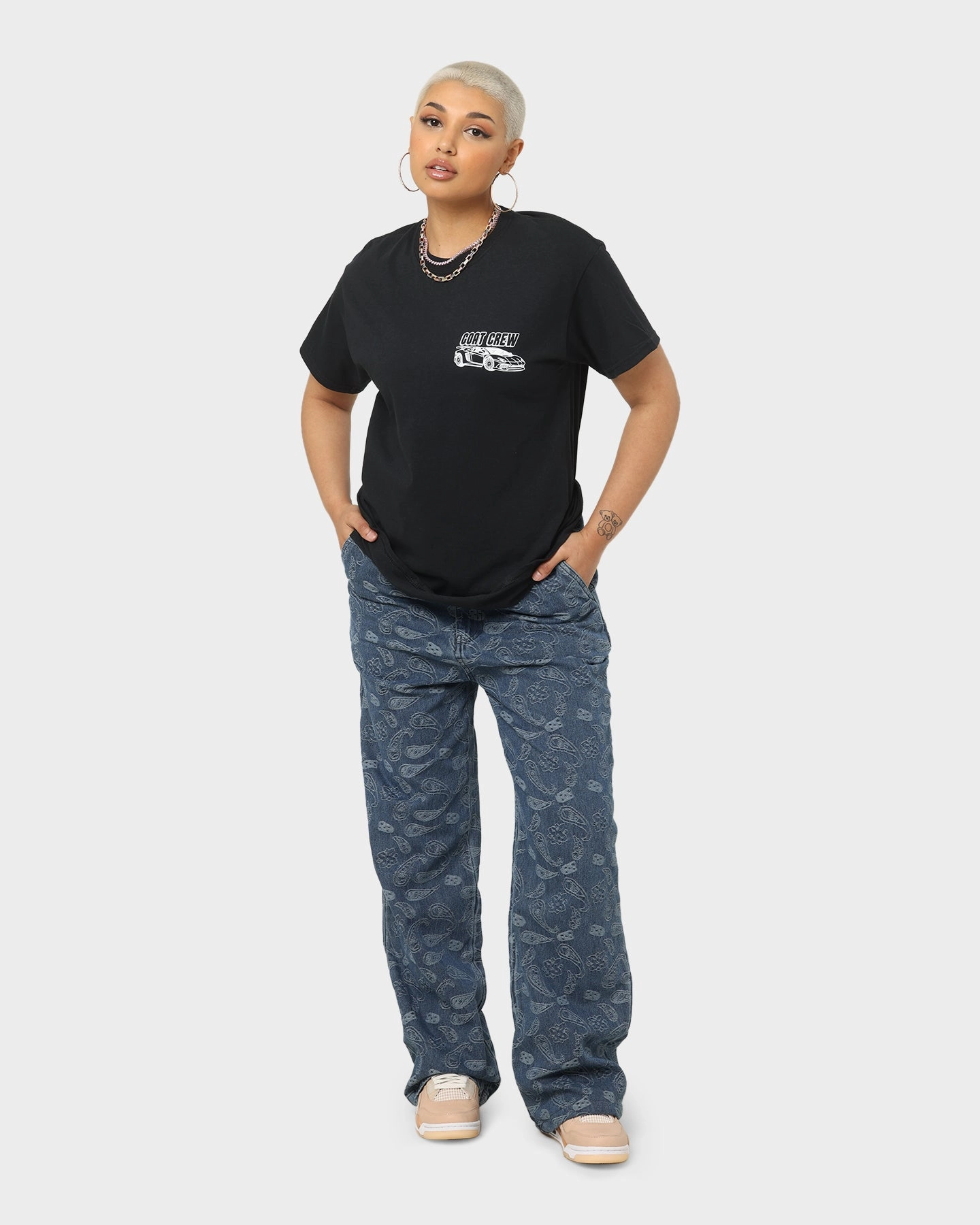 High Density Knit Goat Crew Race Car T-Shirt Black