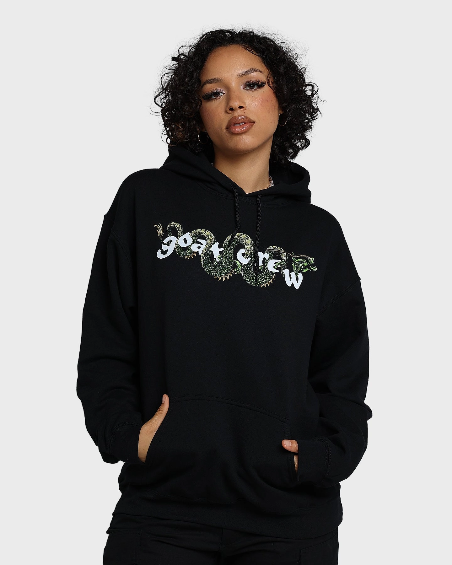 Double Layered Insulation Goat Crew Sleeping Dragons Hoodie Black
