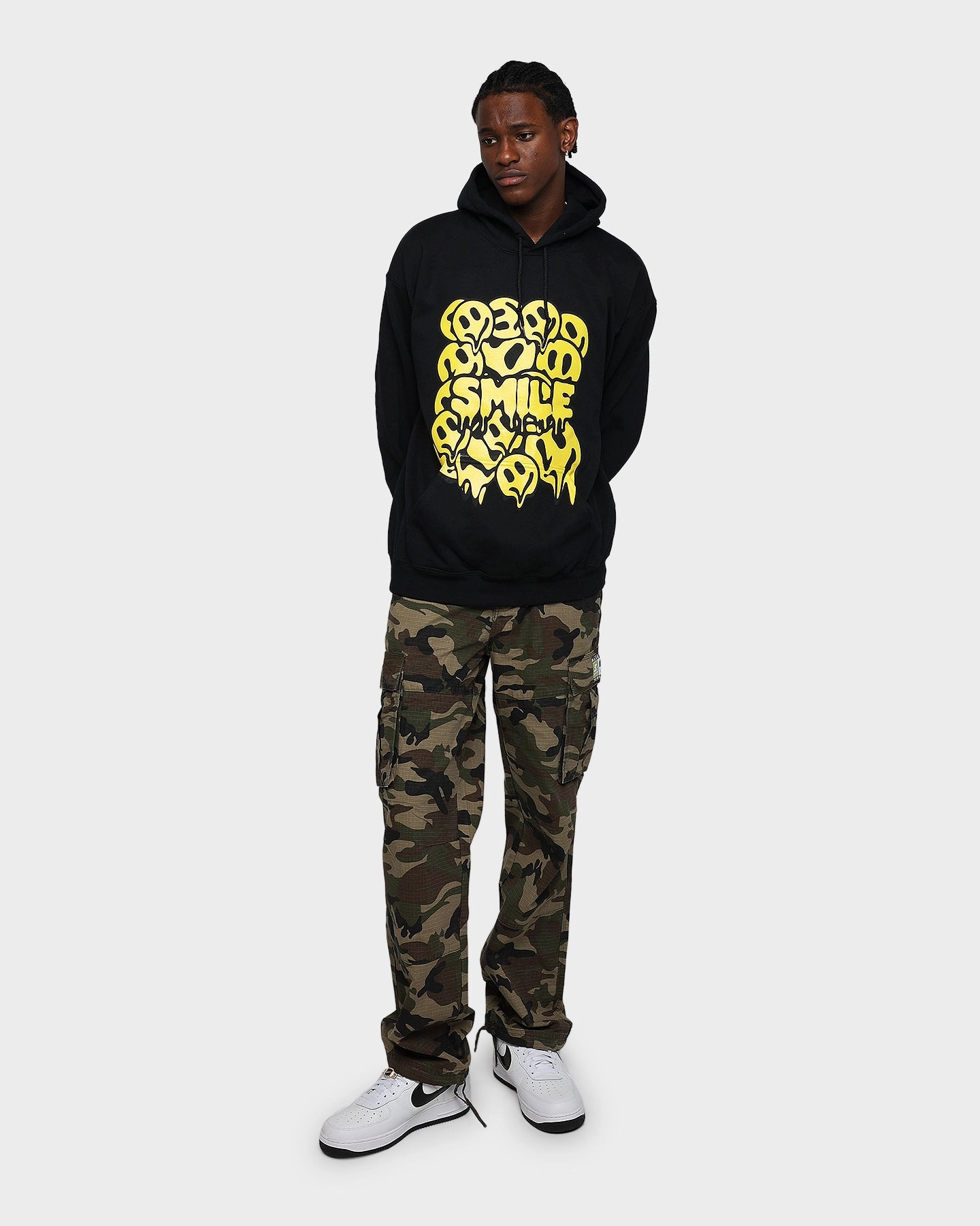 Double Layer Design Goat Crew Smile Drip Hoodie Black