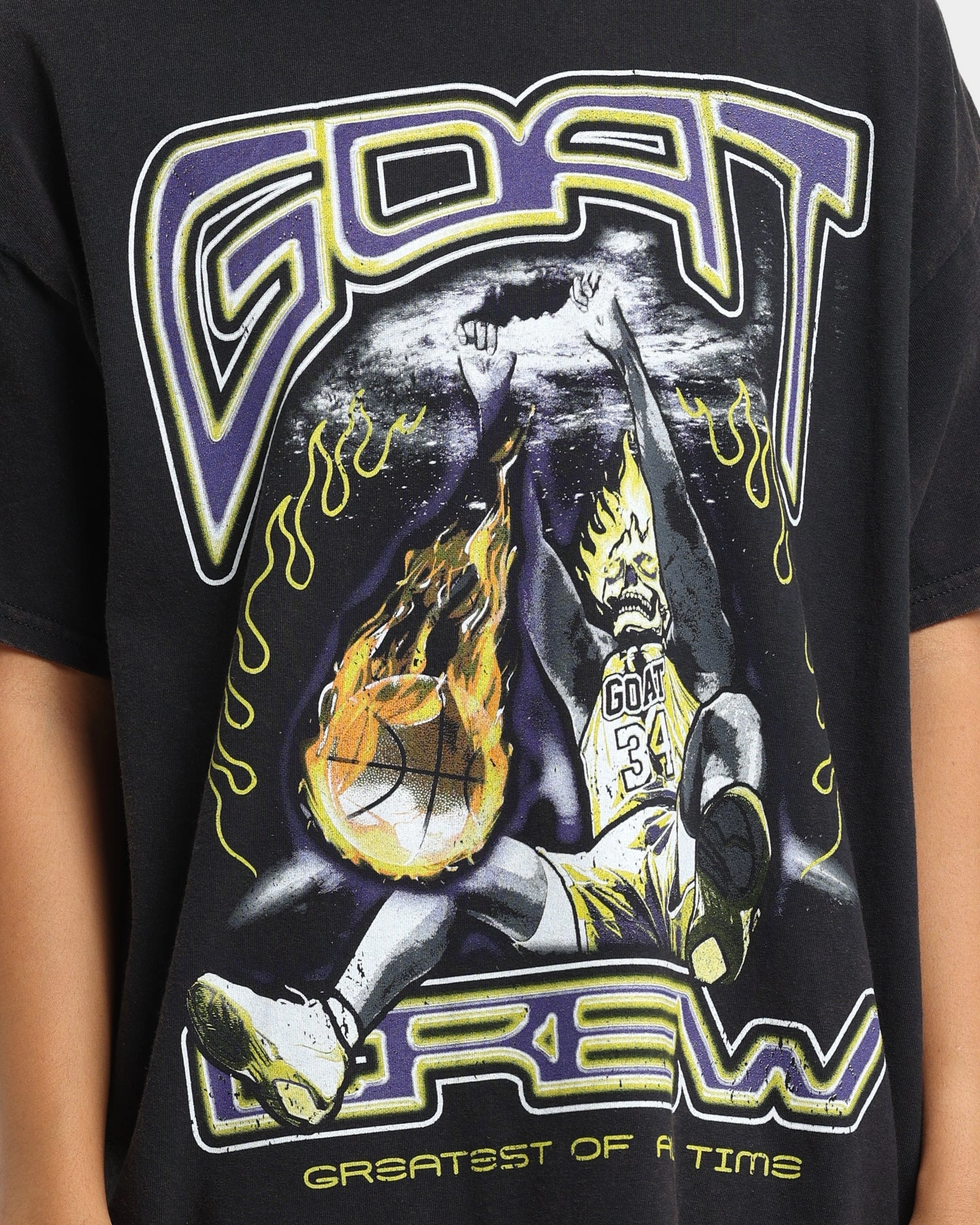 Goat Crew Space Slam T-Shirt Black Wash Durable Collar Construction