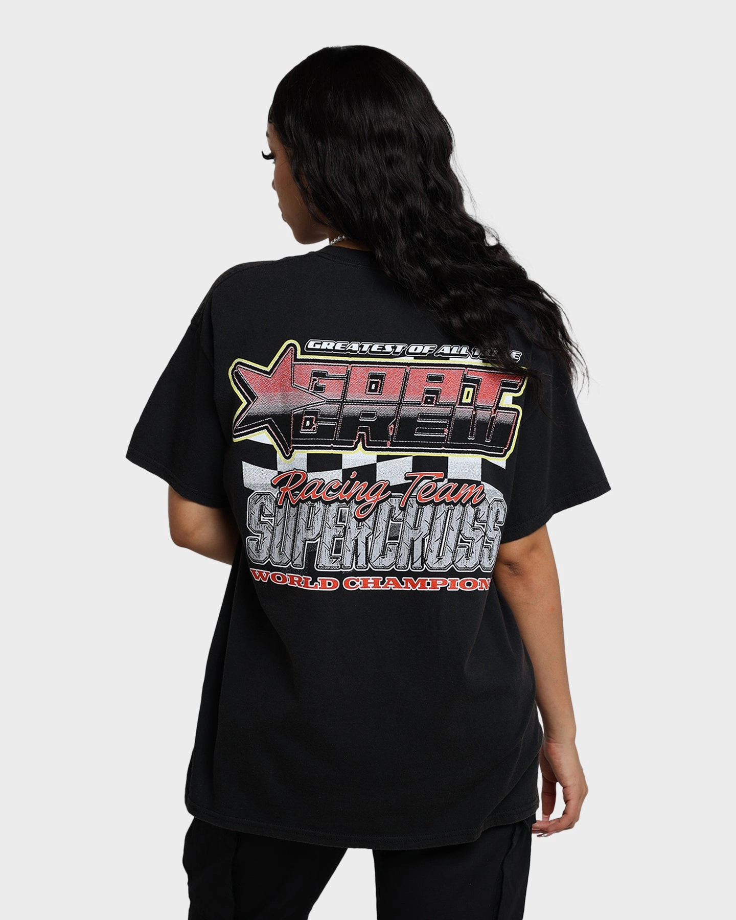 AllSeasonWear Bohemian Goat Crew Supercross Racing Team Vintage T-Shirt Black Wash