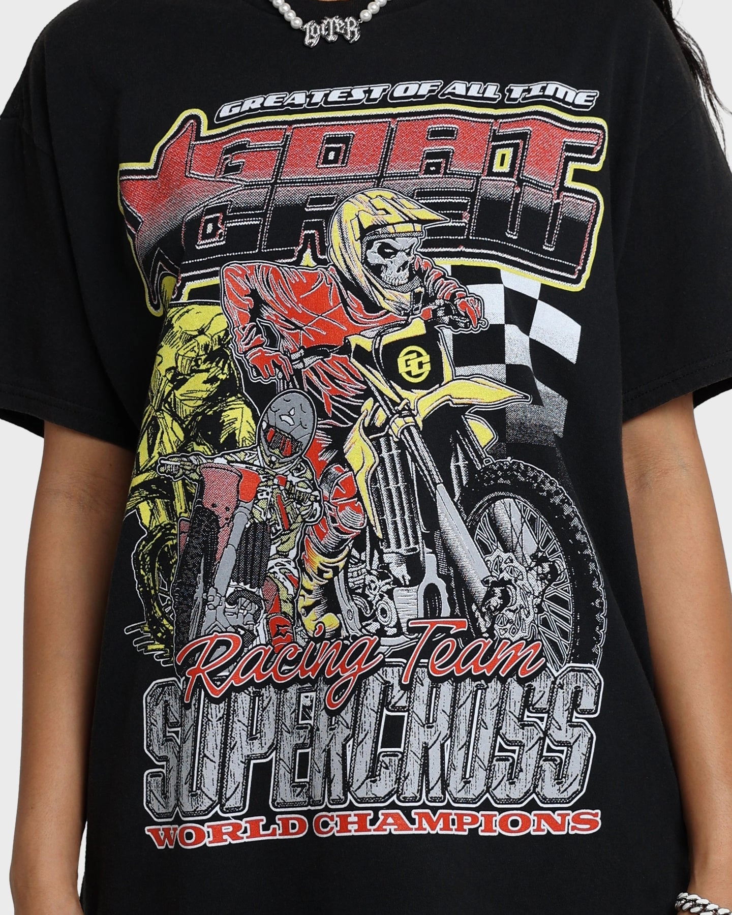 Goat Crew Supercross Racing Team Vintage T-Shirt Black Wash Seasonal Outfit Multi Panel Structure