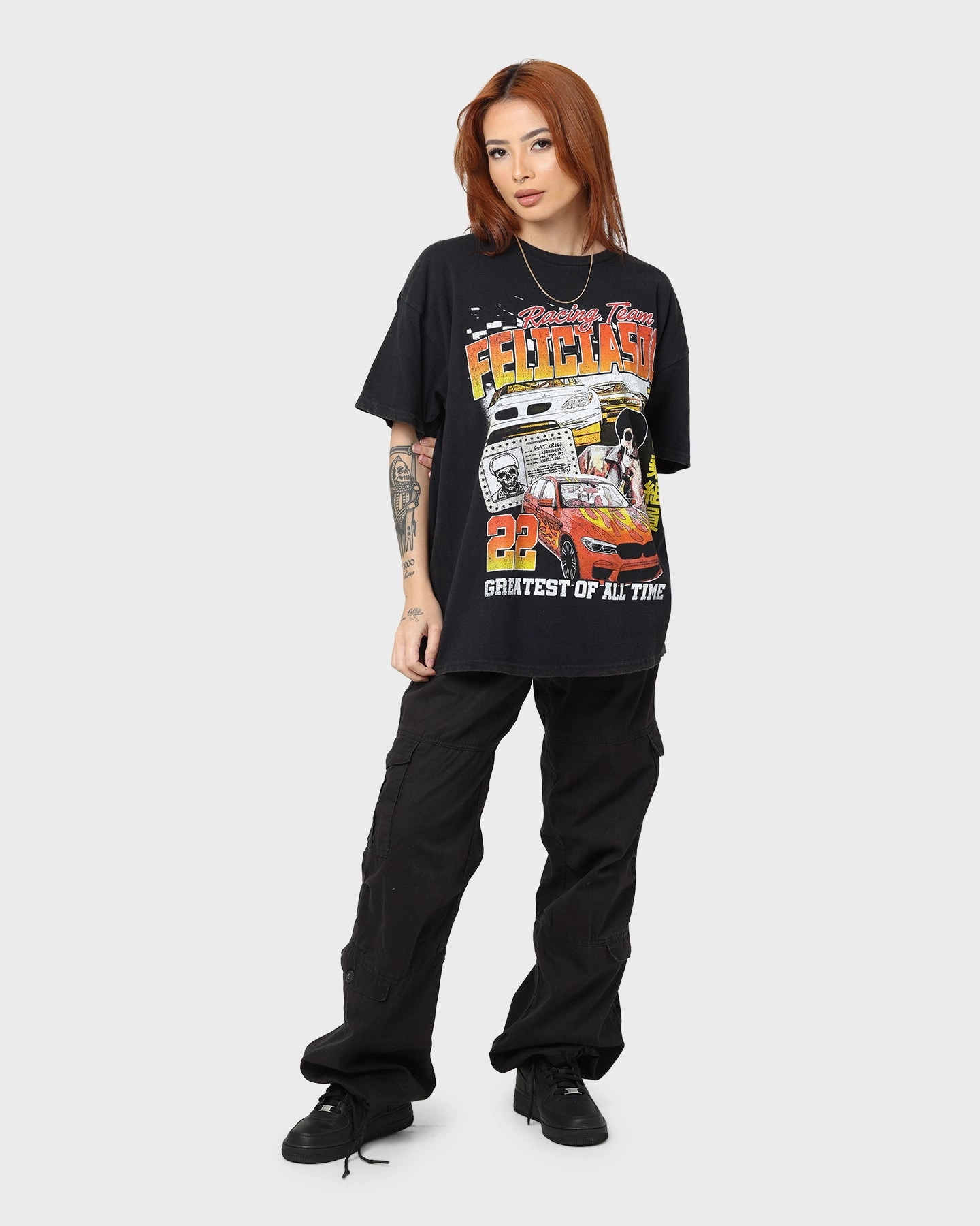 Simple and Chic Casual and Soft Goat Crew Team Felicia Vintage T-Shirt Black Wash