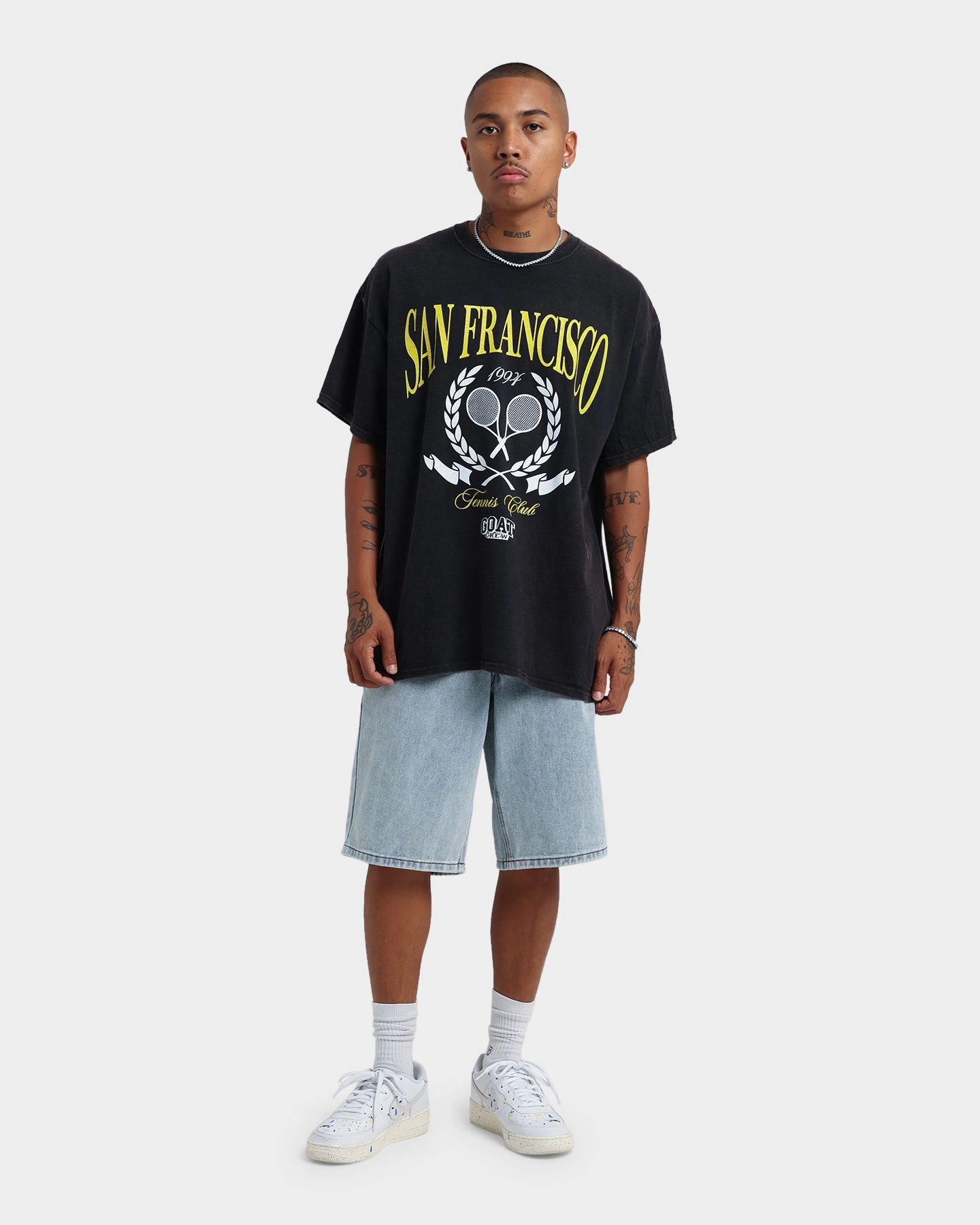 Goat Crew Tennis Club Vintage T-Shirt Black Wash Retro Quick-Drying Shirt