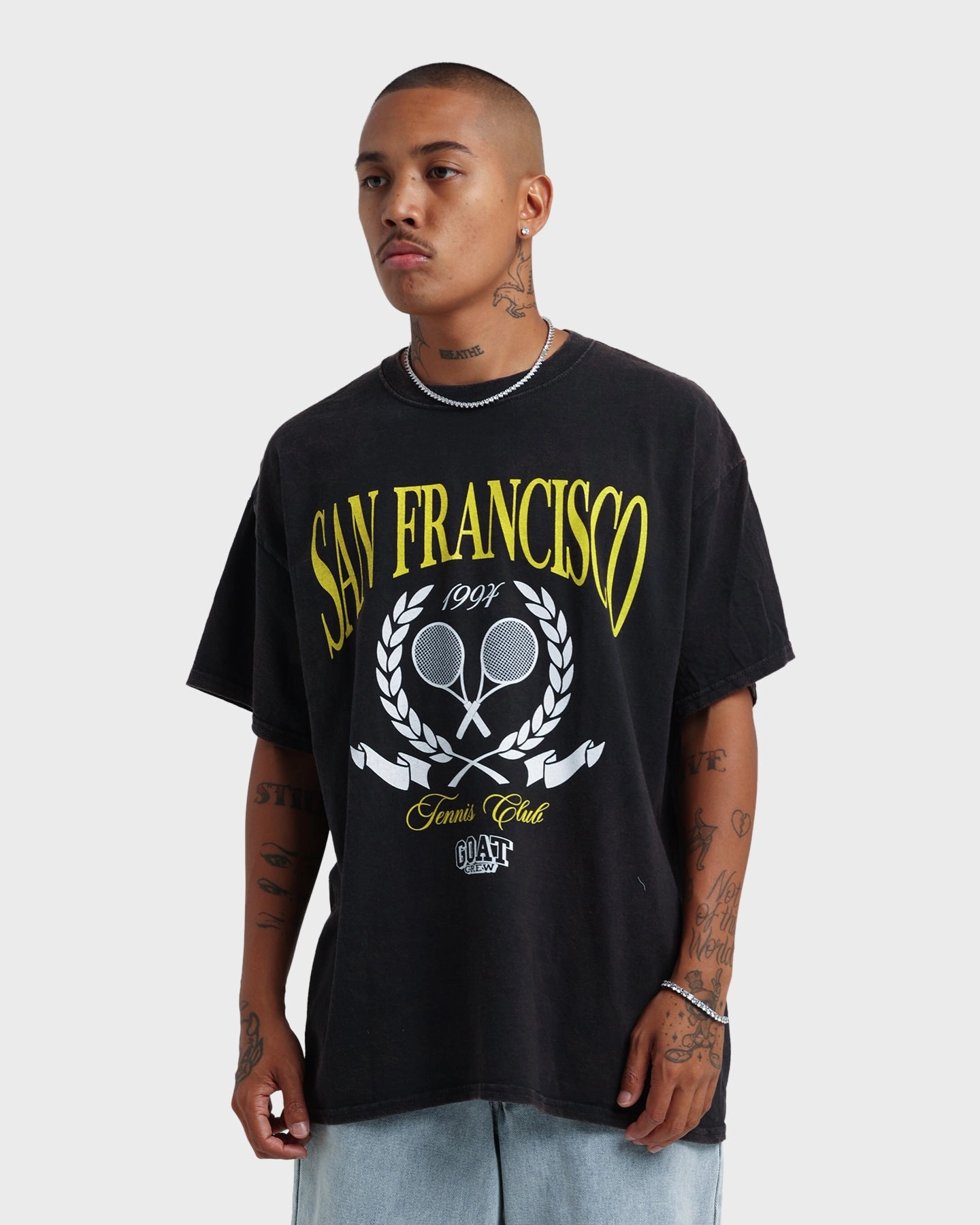 Goat Crew Tennis Club Vintage T-Shirt Black Wash SlimFit