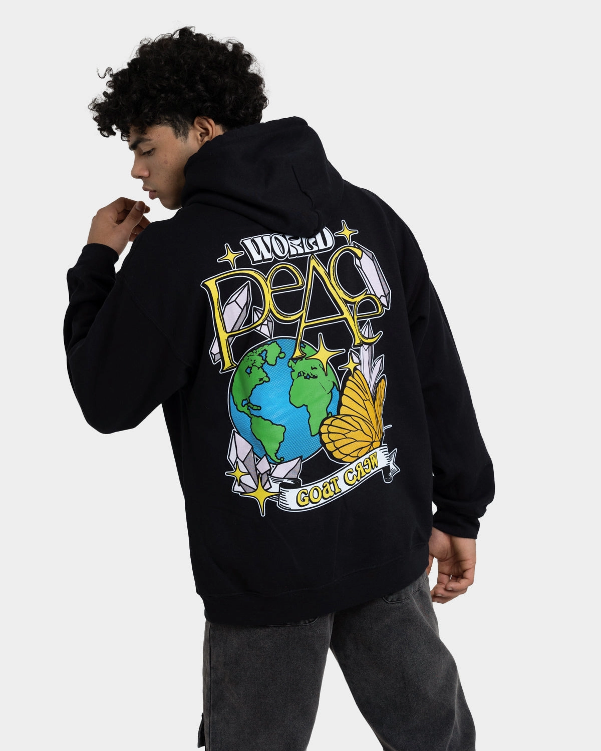 Goat Crew World Peace Hoodie Black Relaxed Cut