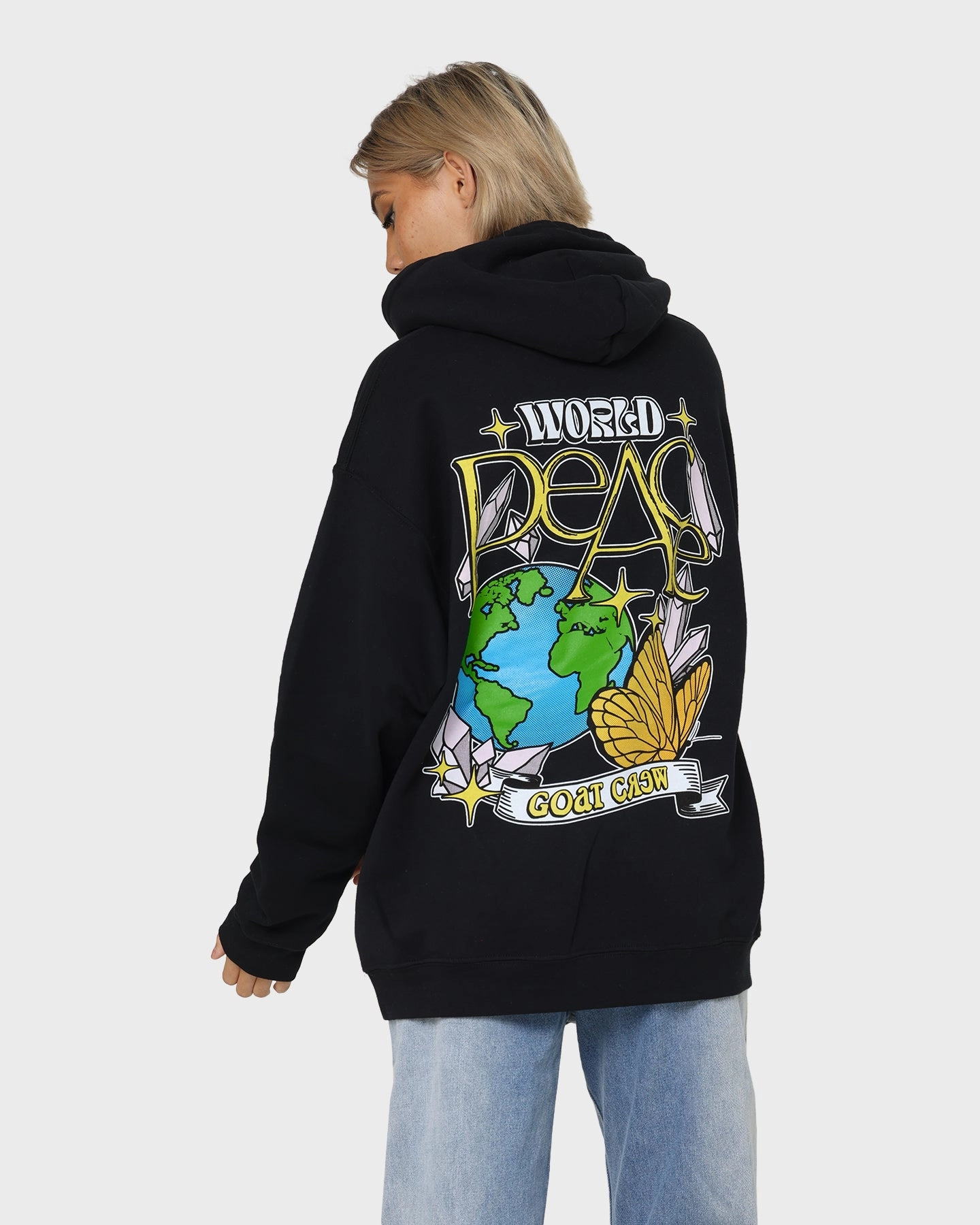 Goat Crew World Peace Hoodie Black HighNeck Water Repellent Coating