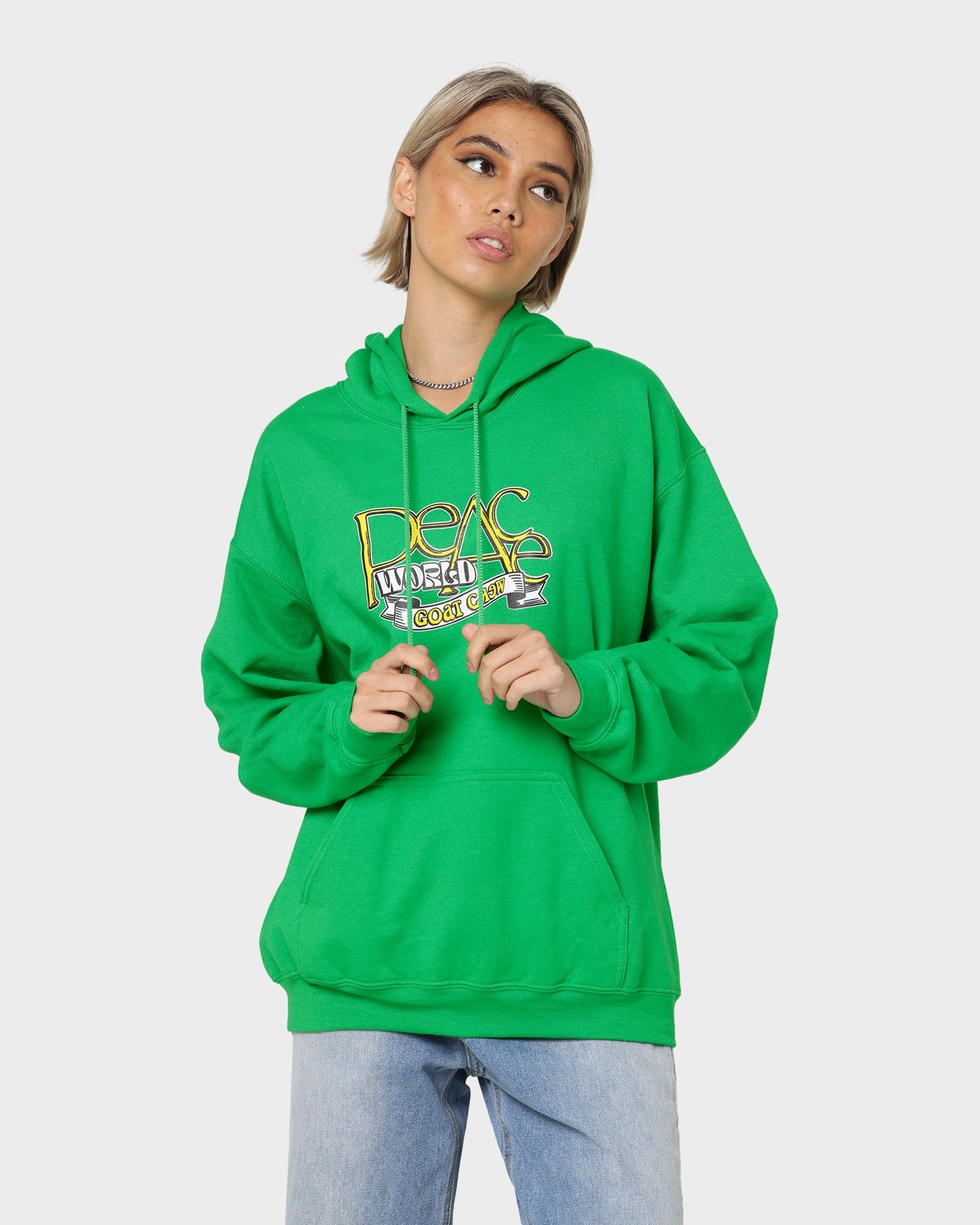 Goat Crew World Peace Hoodie Green Double Layered Cuffs