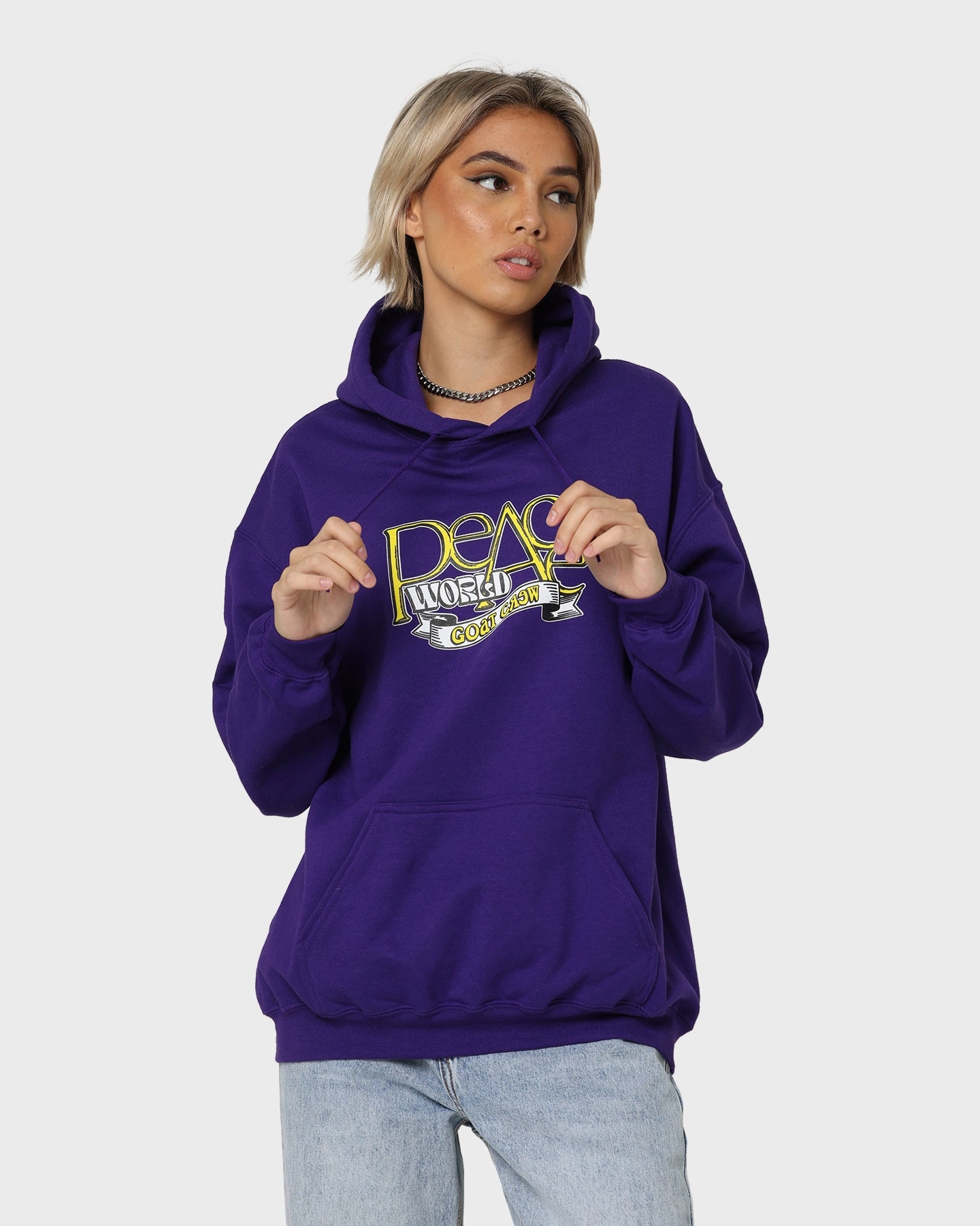 Goat Crew World Peace Hoodie Purple theater performance Remember
