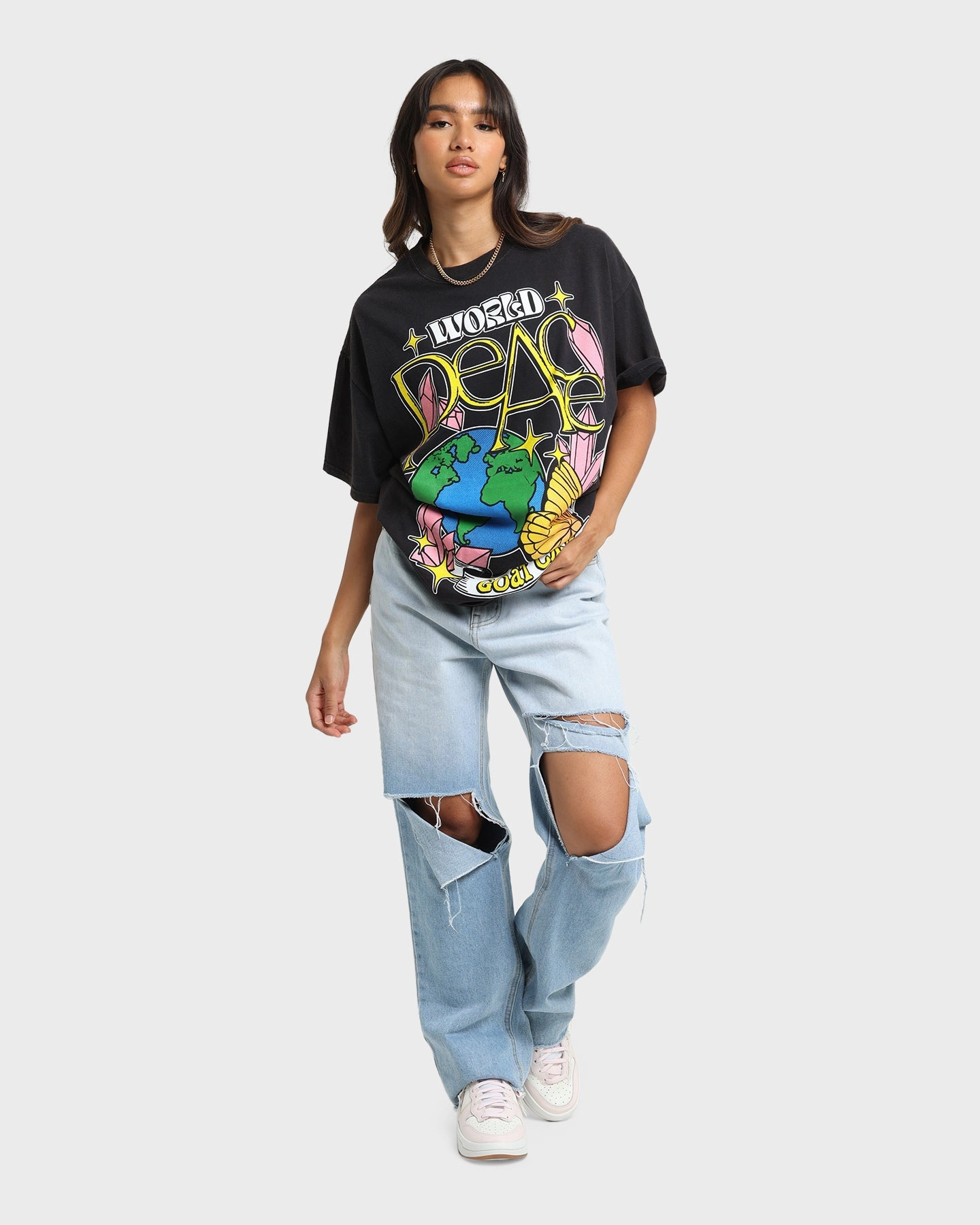 Comfortable Simple yet stylish Goat Crew World Peace Vintage T-Shirt Black Wash