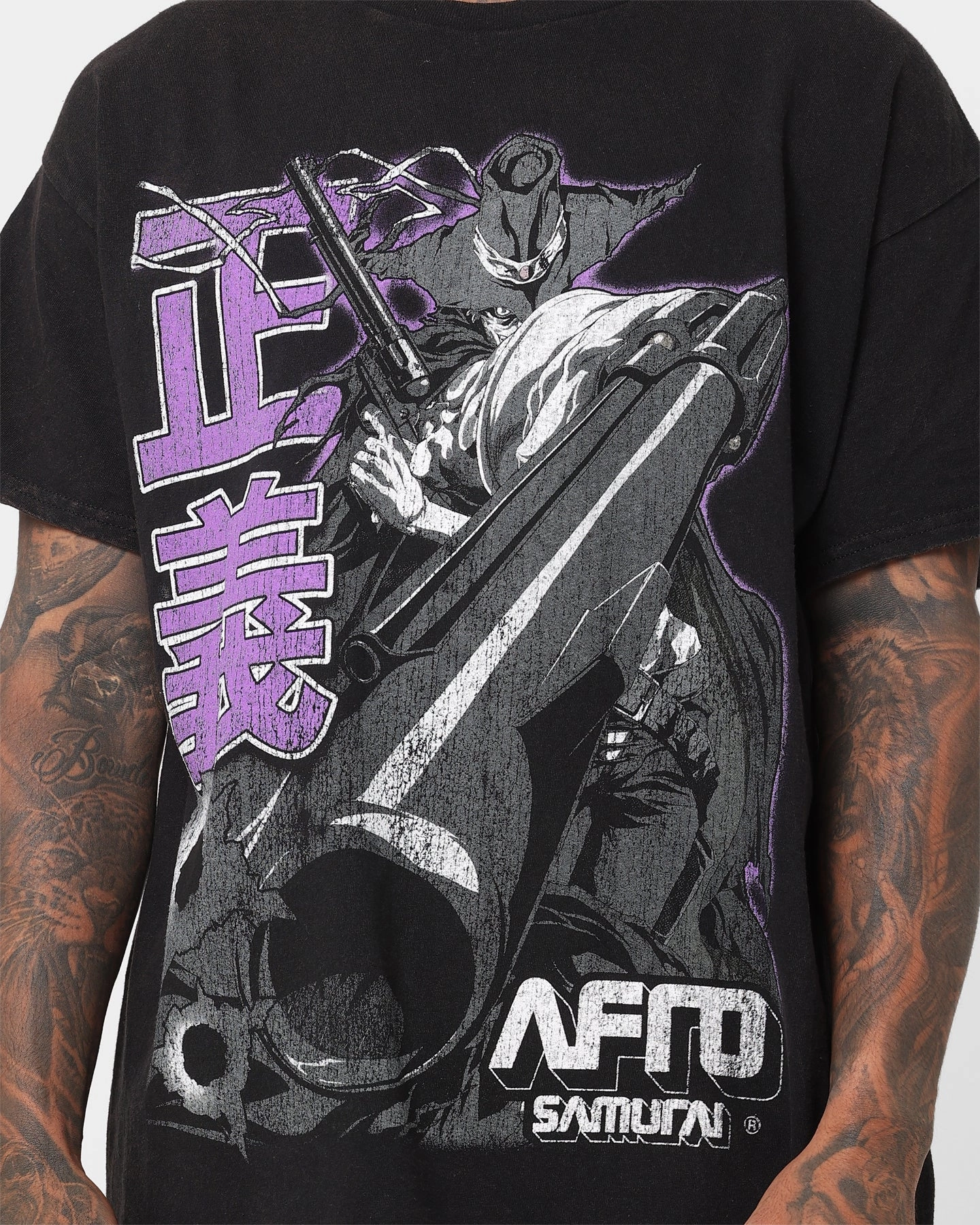 Goat Crew X Afro Samurai Justice Vintage T-Shirt Black Wash Functional Side Gussets