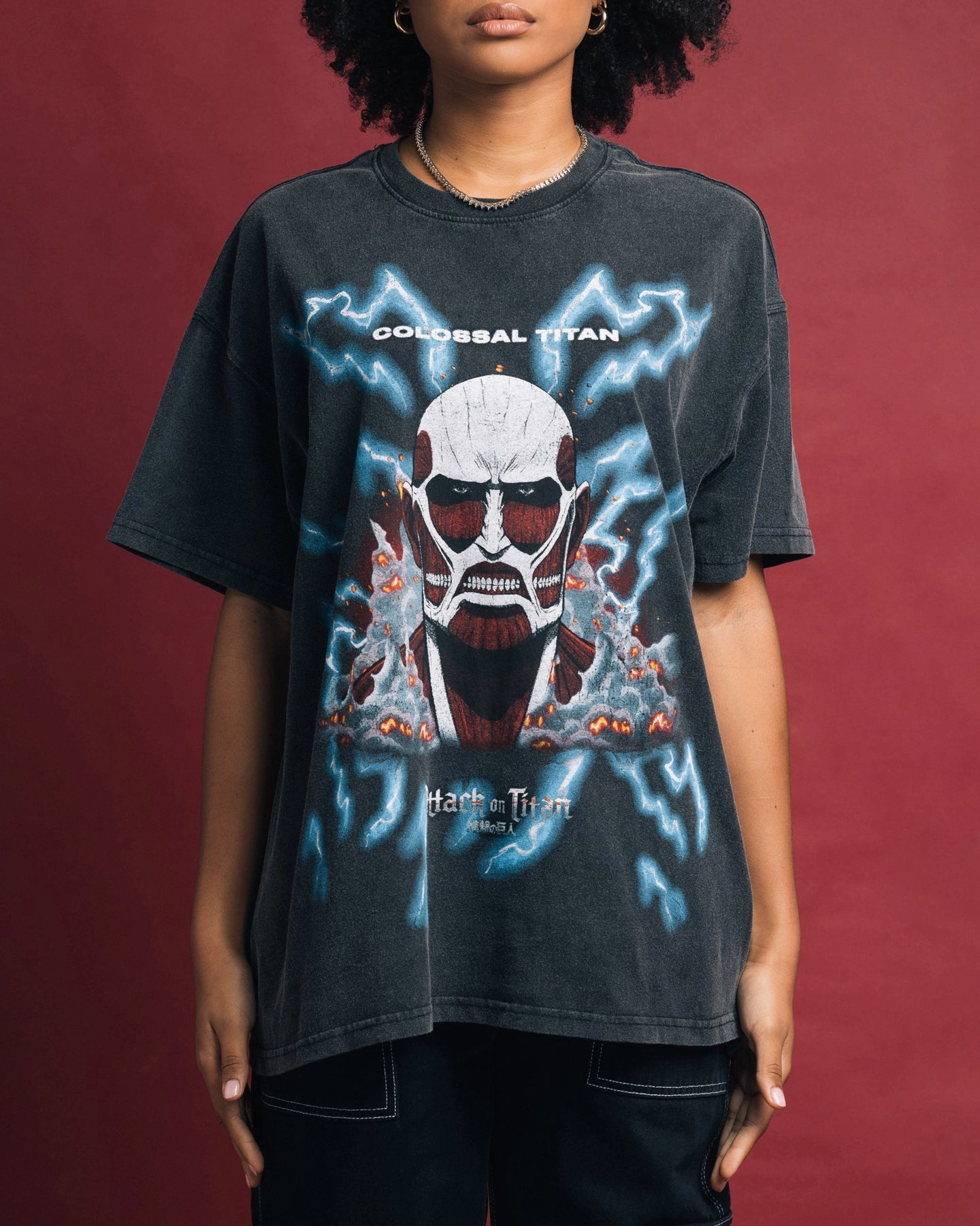 Goat Crew X Attack On Titan Colossal Titan Vintage T-Shirt Vintage Black Snag Resistant Surface