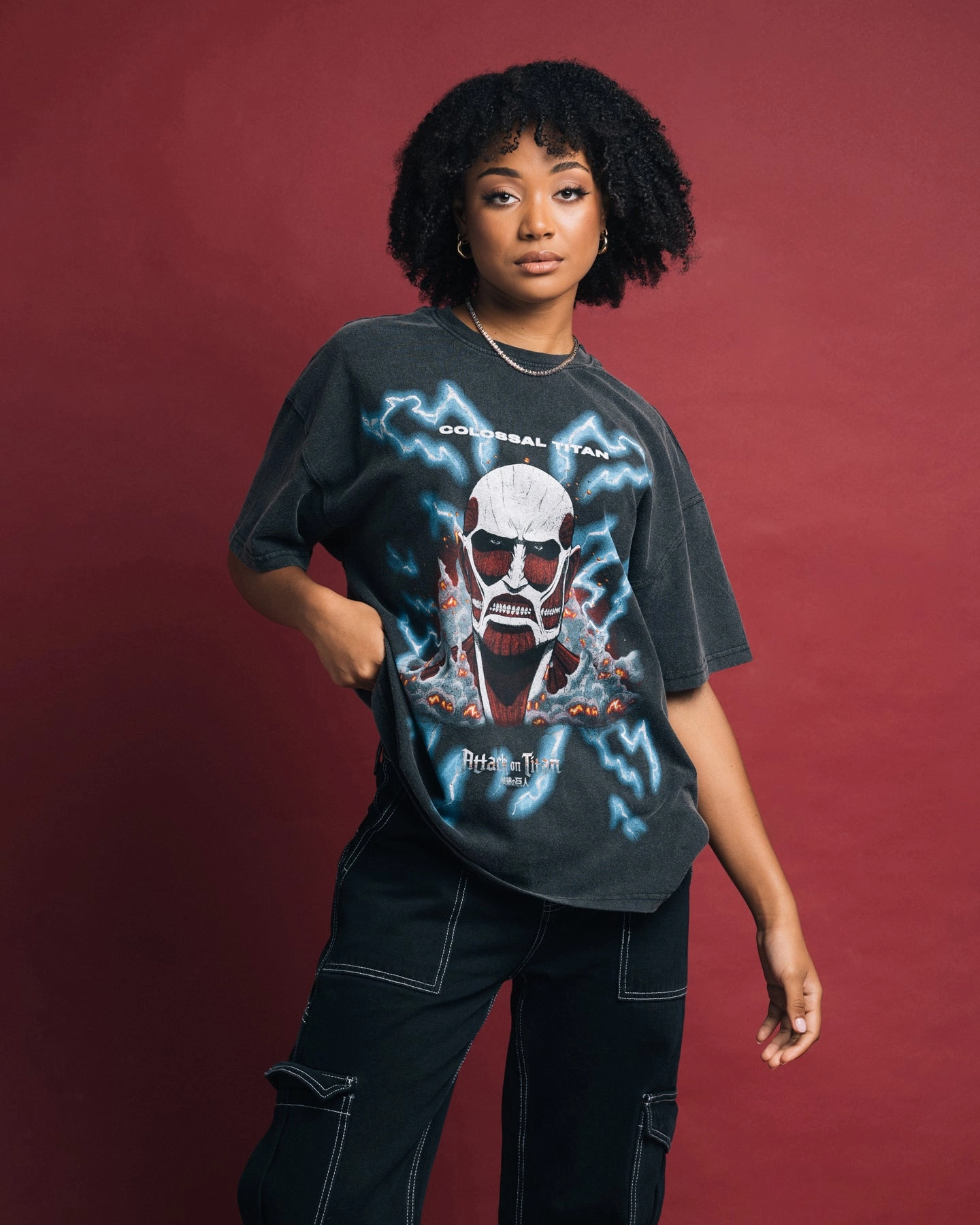 Goat Crew X Attack On Titan Colossal Titan Vintage T-Shirt Vintage Black Oeko Tex Certified