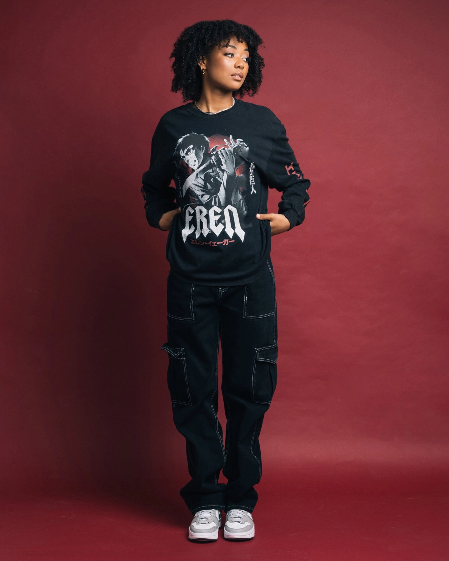 Goat Crew X Attack On Titan Eren Long Sleeve Vintage T-Shirt Black Wash Chic and Cozy Wear