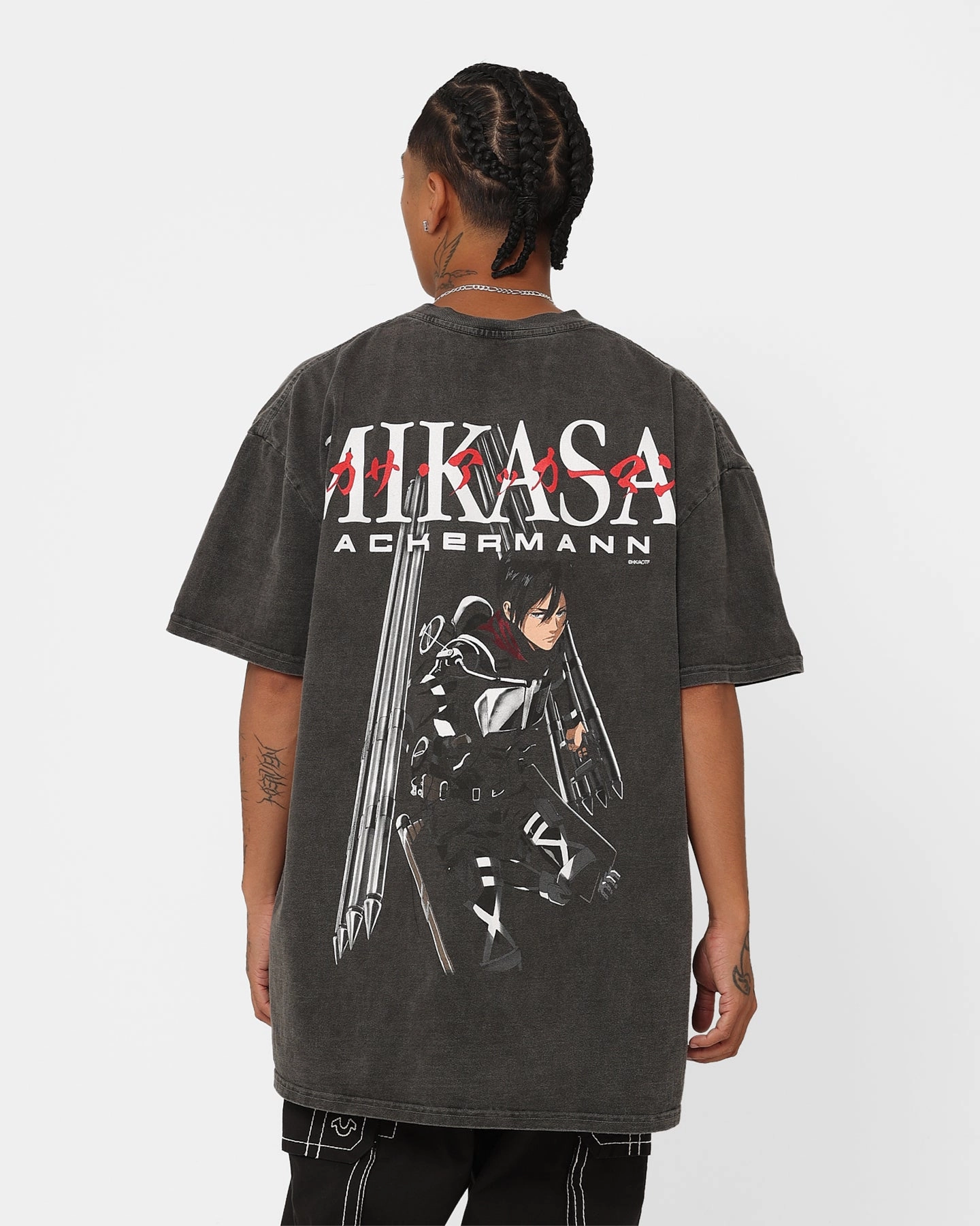 Reinforced Neckline Goat Crew X Attack On Titan Mikasa Vintage Heavyweight T-Shirt Black Wash