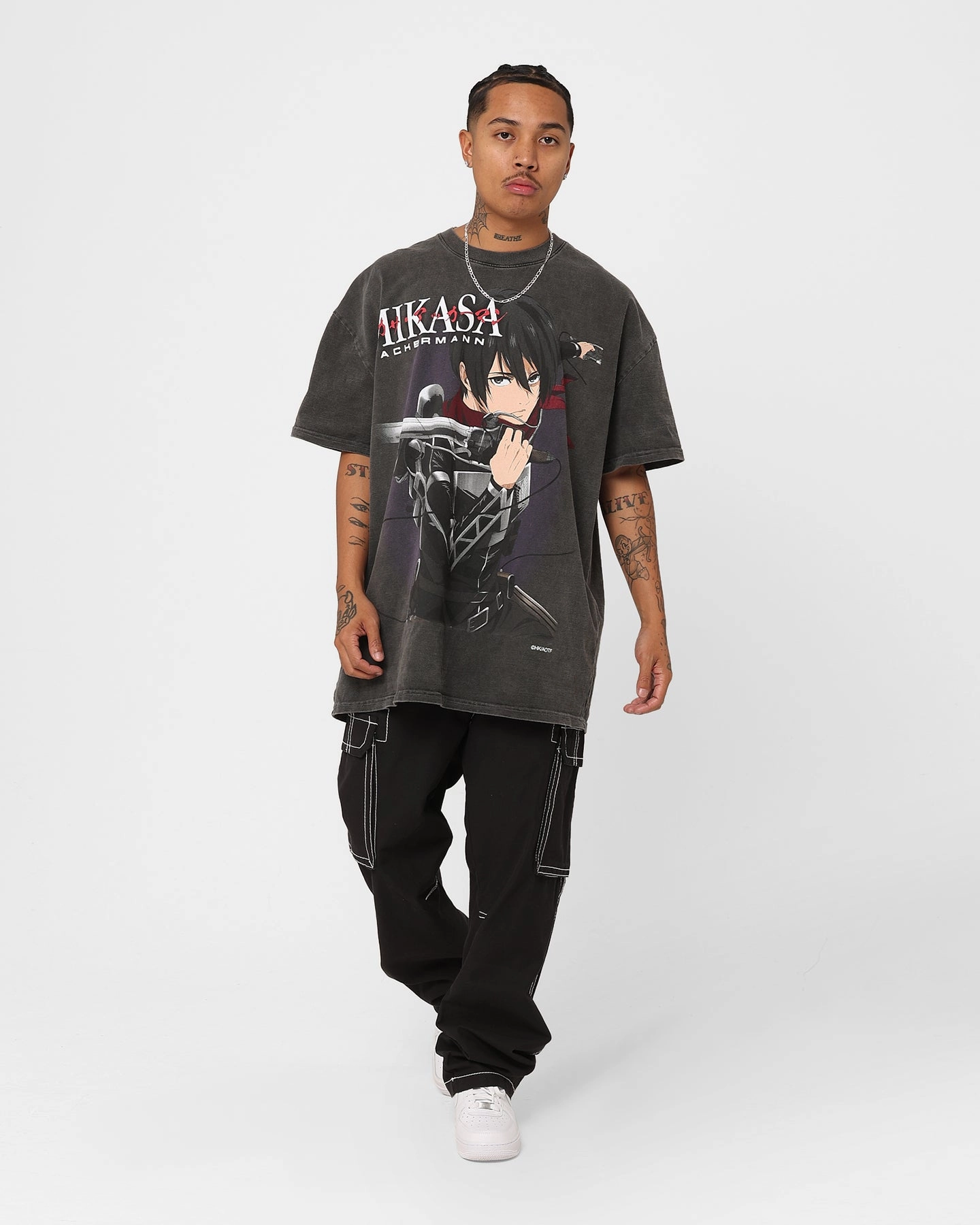 Goat Crew X Attack On Titan Mikasa Vintage Heavyweight T-Shirt Black Wash Flexible Wear Colorfast Material
