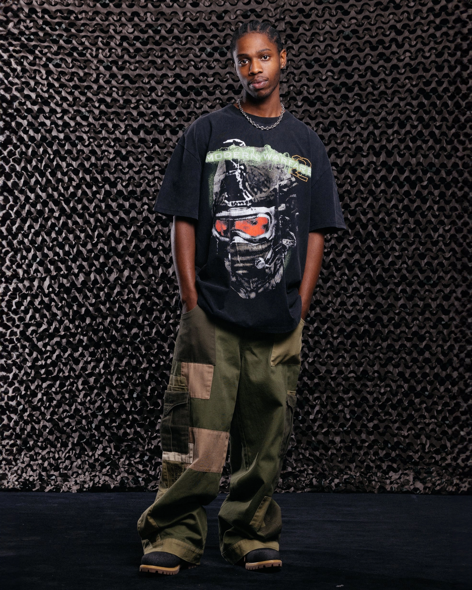 Soft Fabric Goat Crew X Call Of Duty Modern Warfare 2 Vintage T-Shirt Black Acidwash