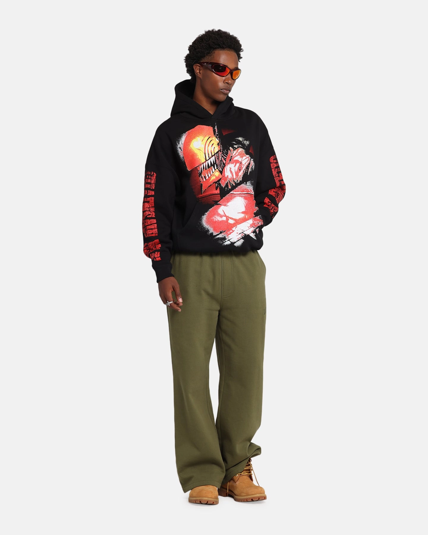 Goat Crew X Chainsaw Man Premium Hoodie Black Abrasion Resistant Material Adjustable Hem
