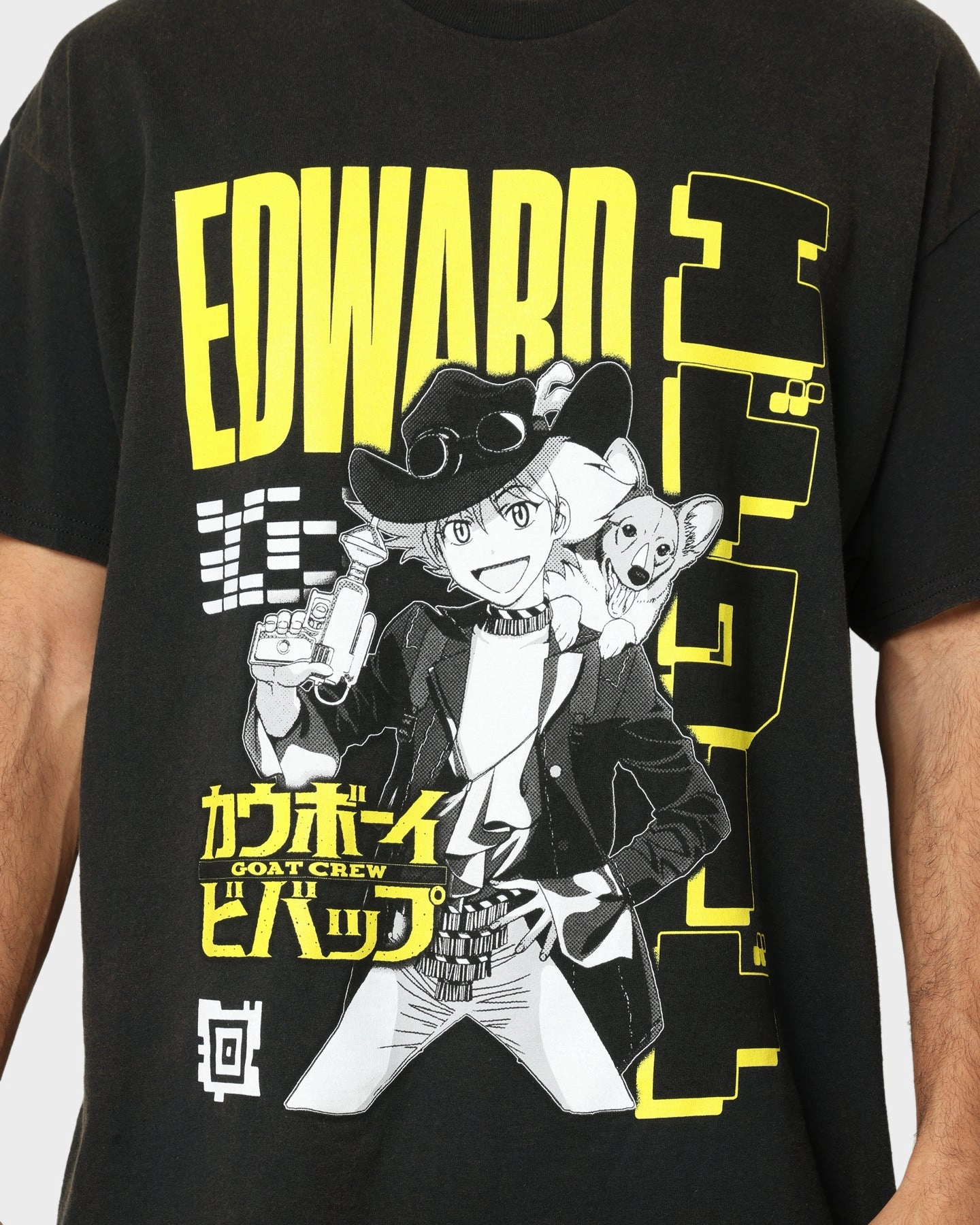 NoSideSeam Goat Crew X Cowboy Bebop Edward Vintage T-Shirt Washed Black