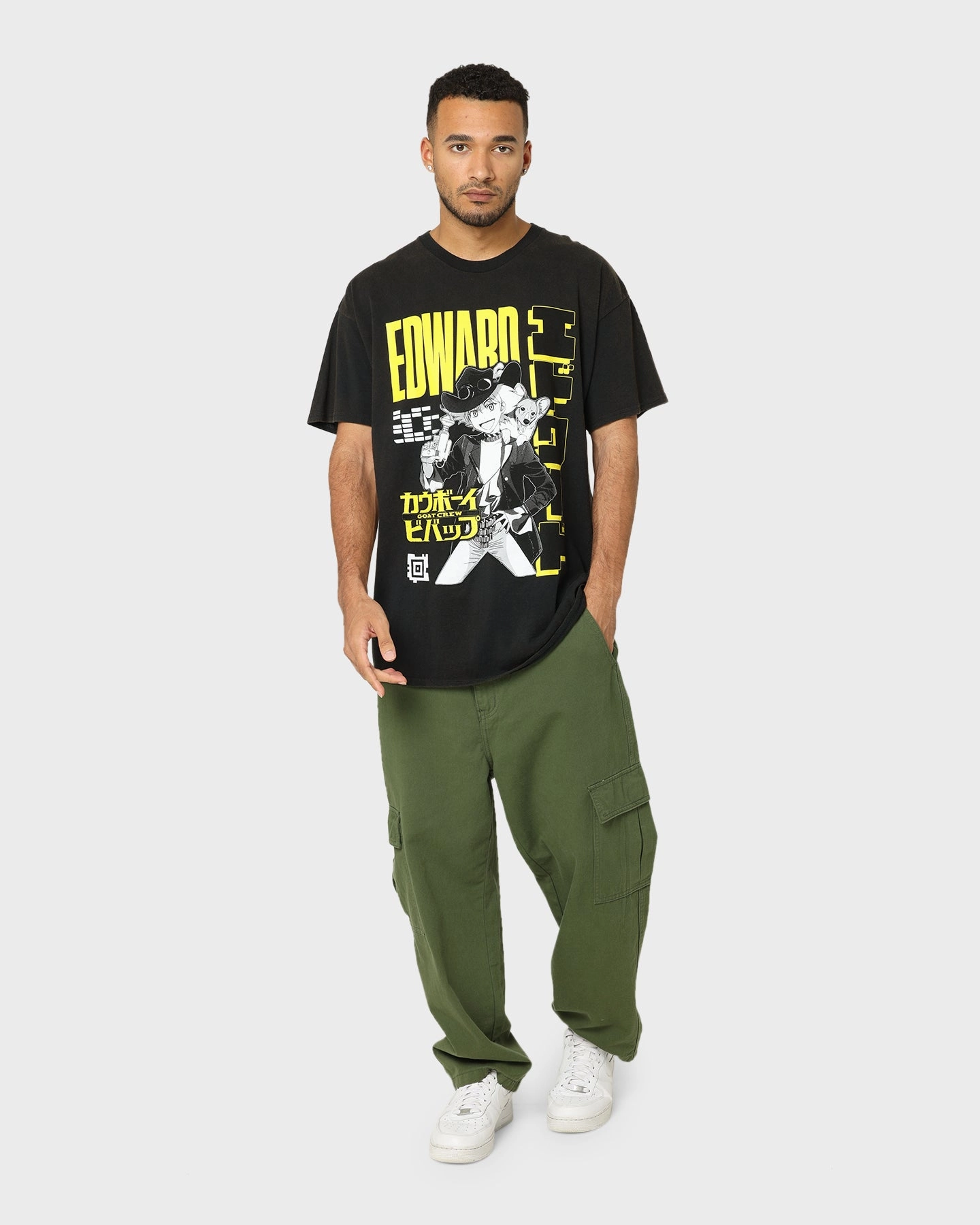 Cozy Wearable Goat Crew X Cowboy Bebop Edward Vintage T-Shirt Washed Black
