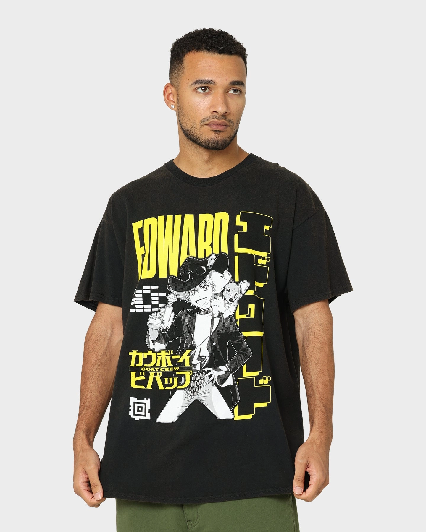 Goat Crew X Cowboy Bebop Edward Vintage T-Shirt Washed Black long sleeved Light Design