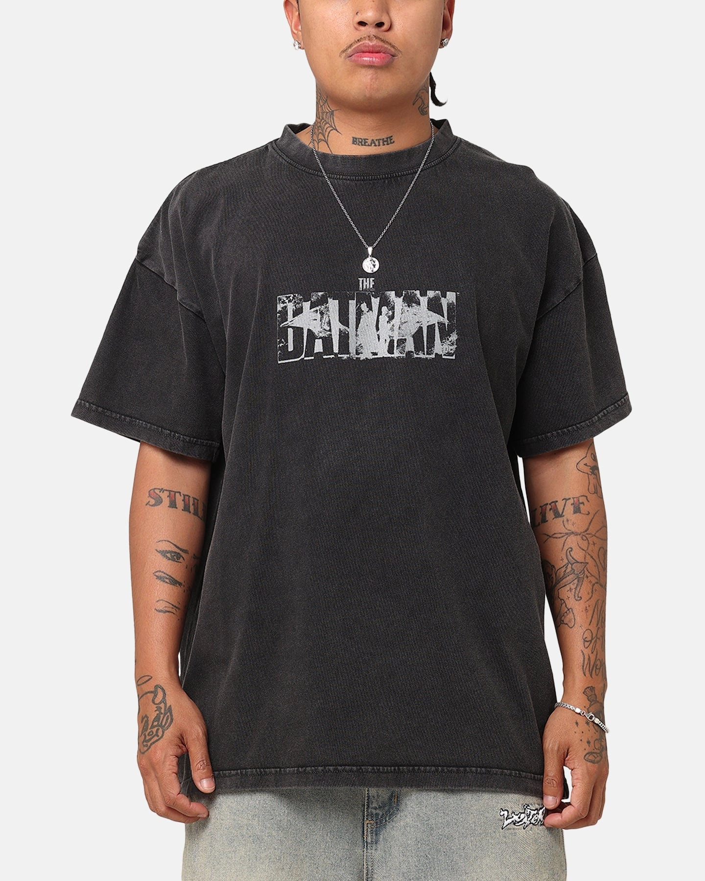 Goat Crew X DC Batman Dark Logo Vintage T-Shirt Black Acidwash Set In Sleeve