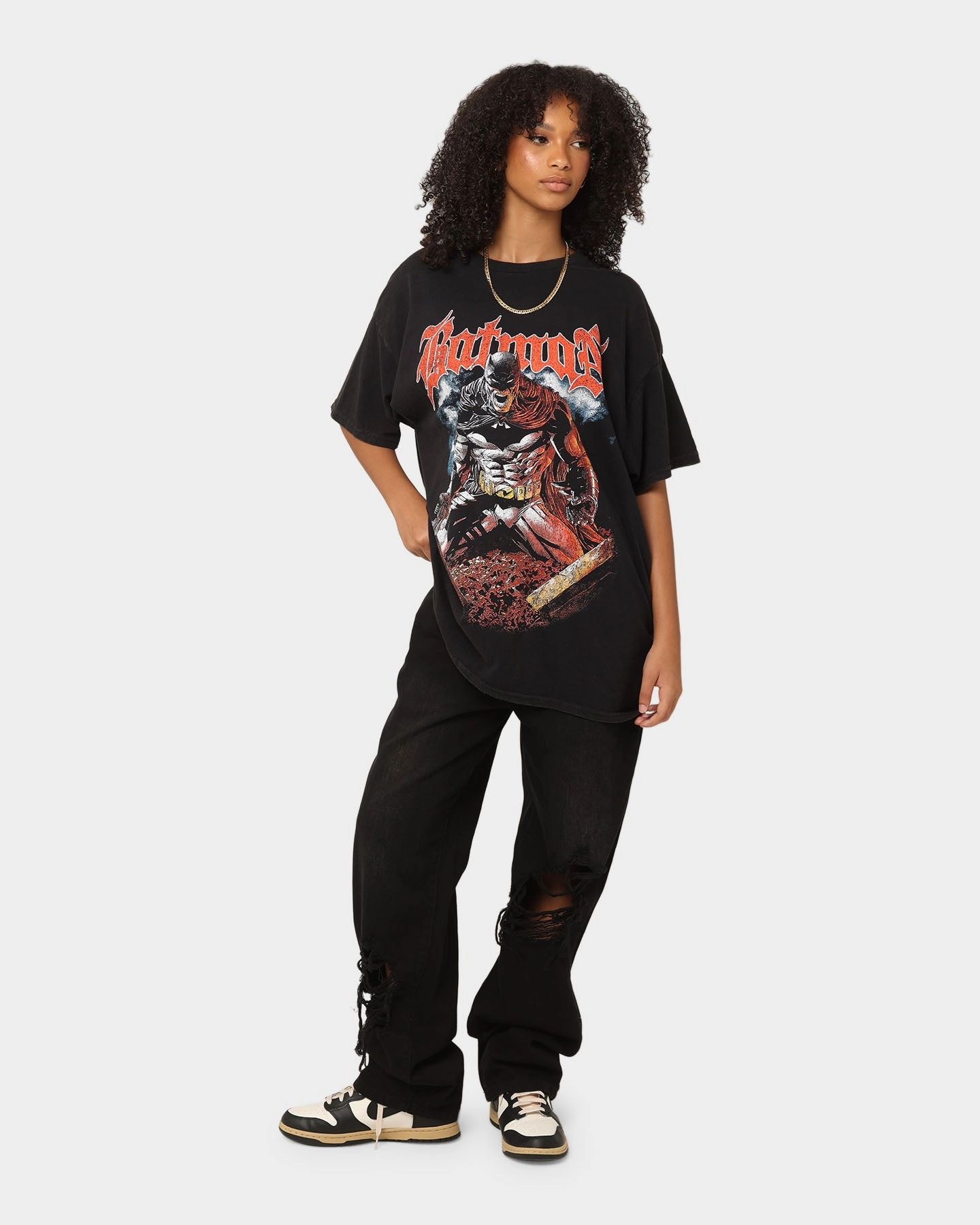 Goat Crew X DC Batman Metal Vintage T-Shirt Black Wash Active Trend Smooth Jersey Texture
