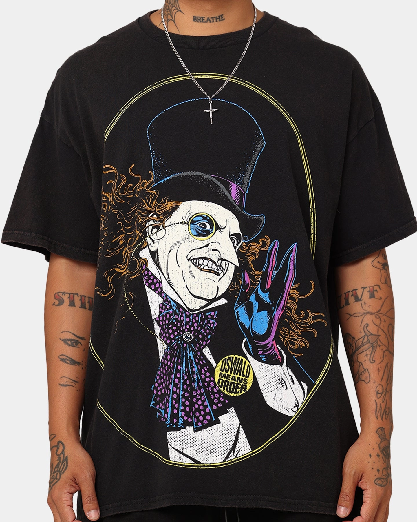 Goat Crew X DC Batman The Penguin Vintage T-Shirt Black Wash Lightweight Feel Durable Color Retention