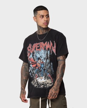 Abstract print Goat Crew X DC Superman Metal Vintage T-Shirt Black Wash