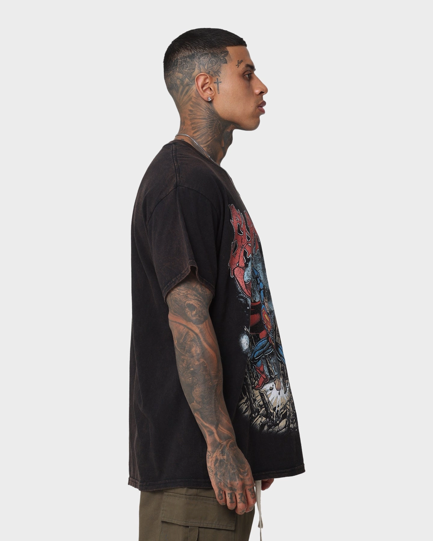 Goat Crew X DC Superman Metal Vintage T-Shirt Black Wash Flattering Design