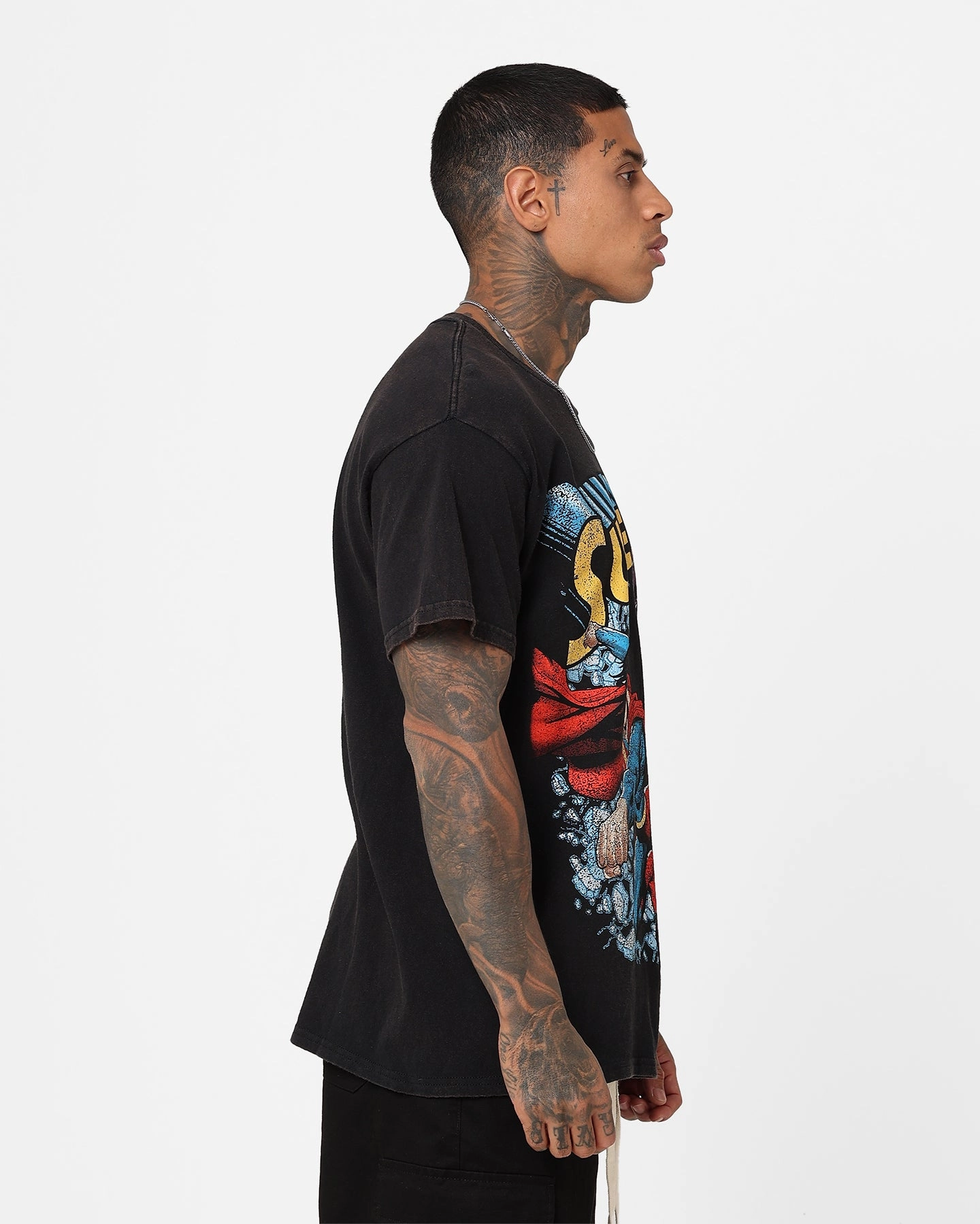 Relaxed Comfort Wear Goat Crew X DC Superman Versus Vintage T-Shirt Black Wash