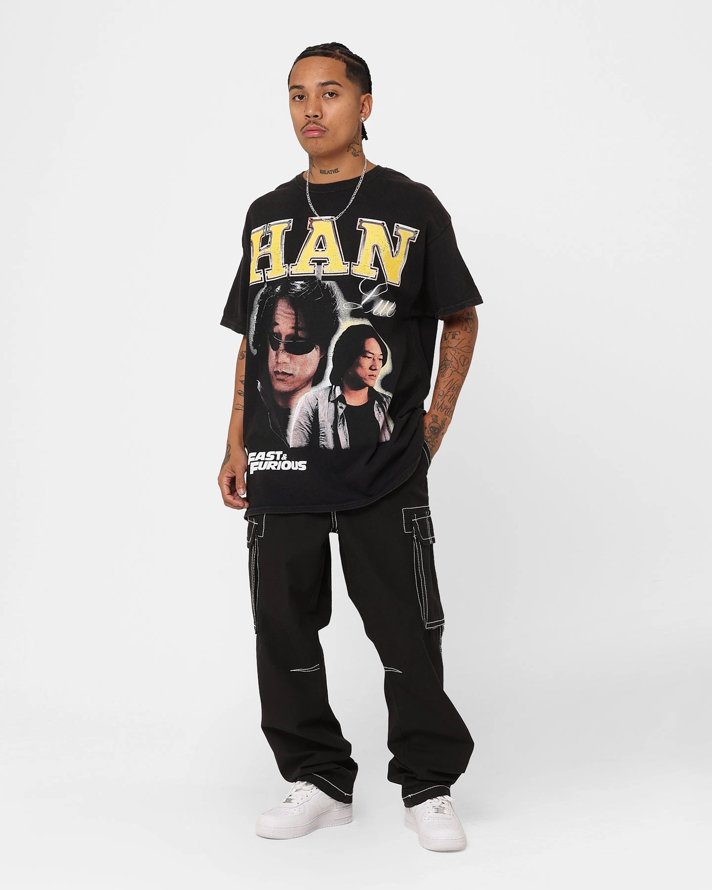 Garment Washed Texture Weekend Wear Goat Crew X Fast & Furious Han Lue Vintage T-Shirt Black Wash