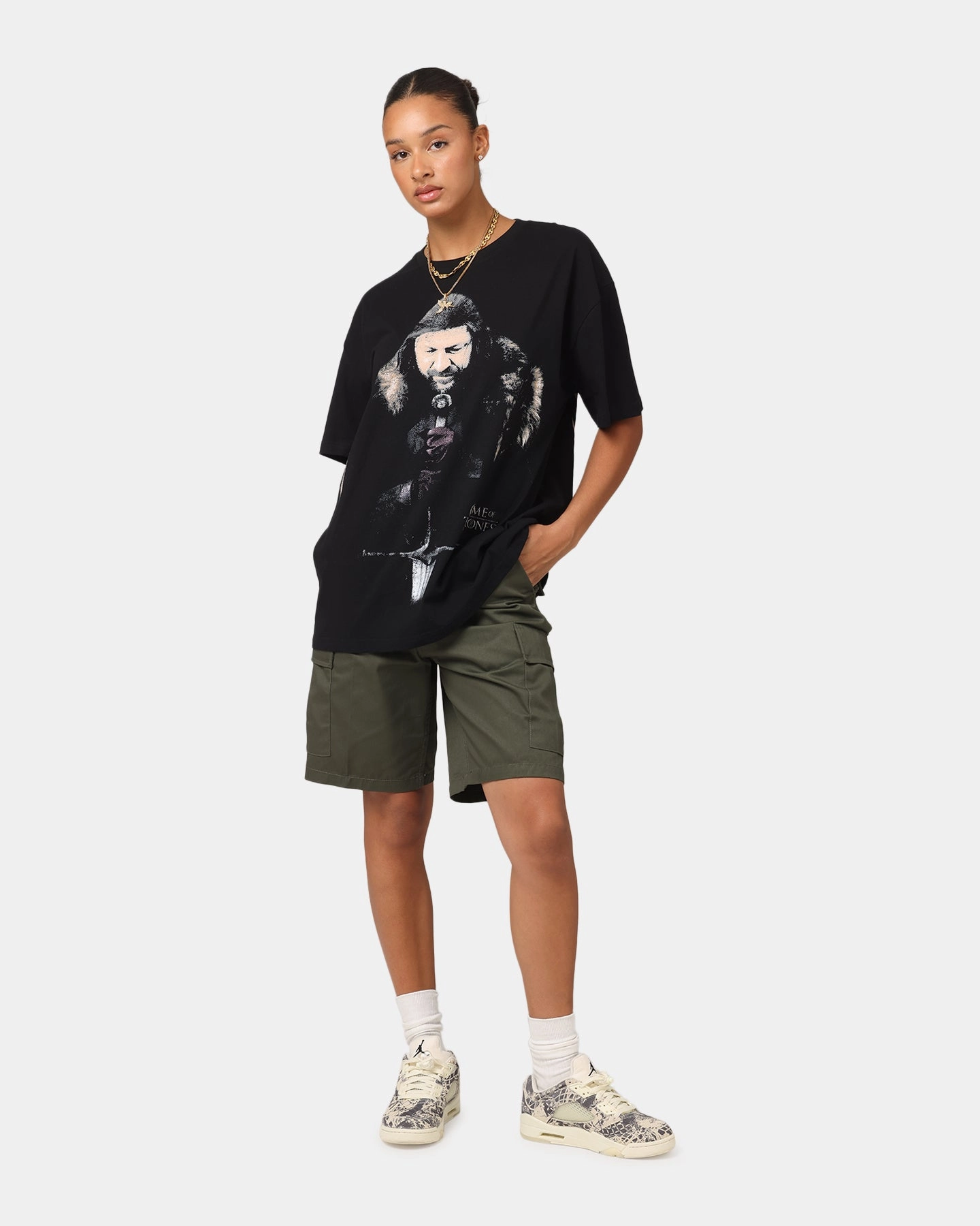 Short Sleeve Polka Dot Pattern Goat Crew X Game Of Thrones Ned Stark Heavy T-Shirt Black