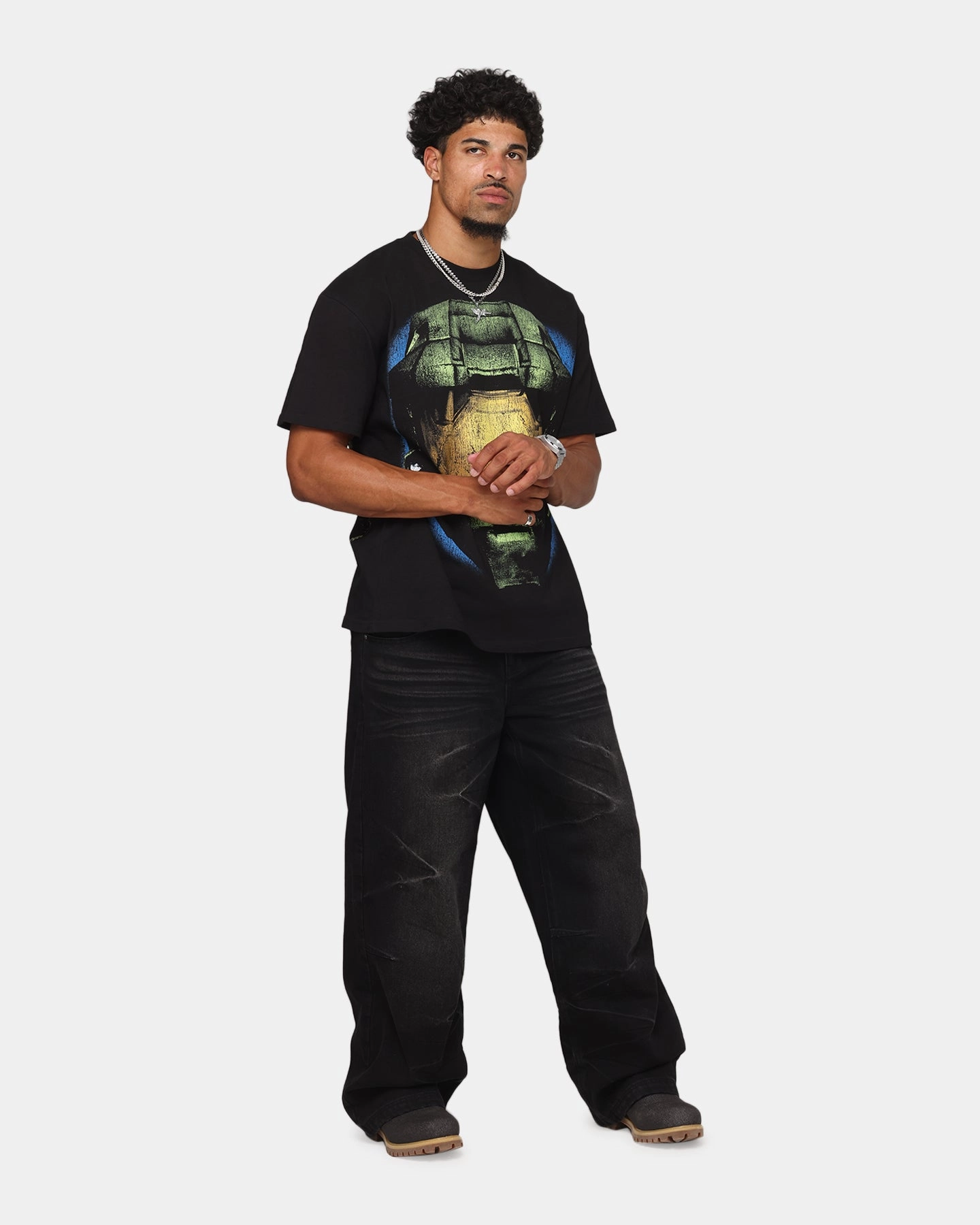 Modern Smart Casual layering piece Goat Crew X Halo Big Head Heavyweight T-Shirt Black