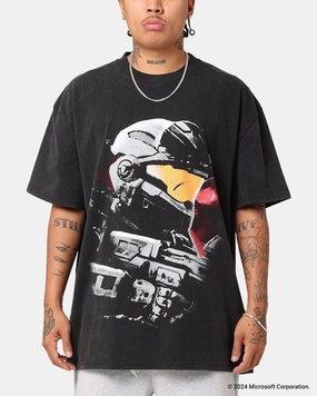 Quick Wear Anti Pilling Fabric Goat Crew X Halo Halo Reach Vintage T-Shirt Black Acidwash