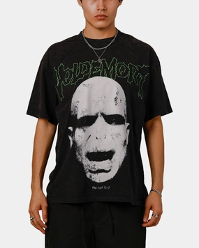 Seasonal Comfort Layered Collar Goat Crew X Harry Potter Lord Voldemort Vintage T-Shirt Black Acidwash