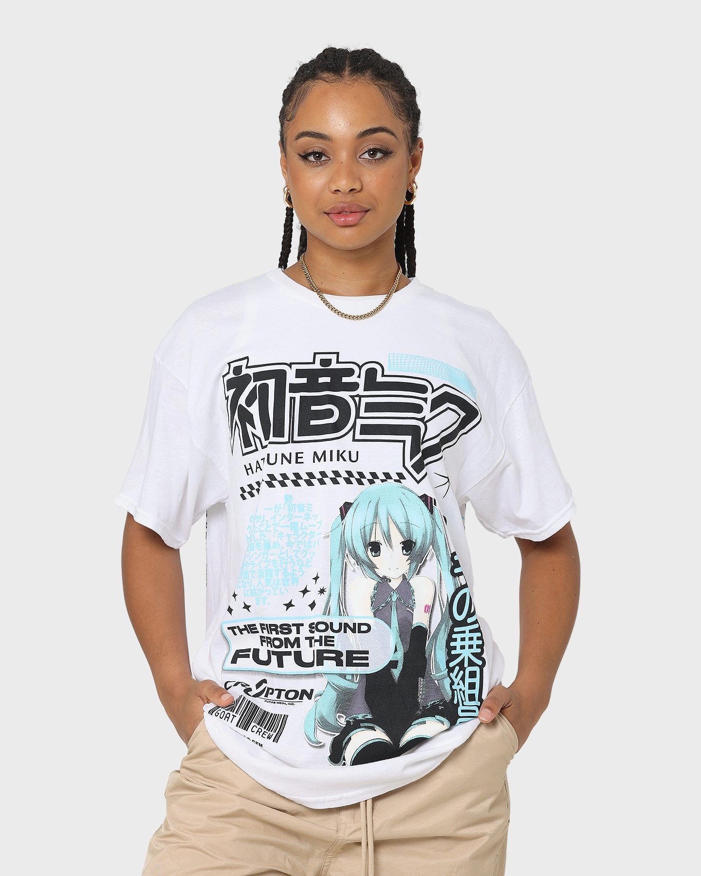 Quick Wear Cozy Style Goat Crew X Hatsune Miku Future Sound T-Shirt White