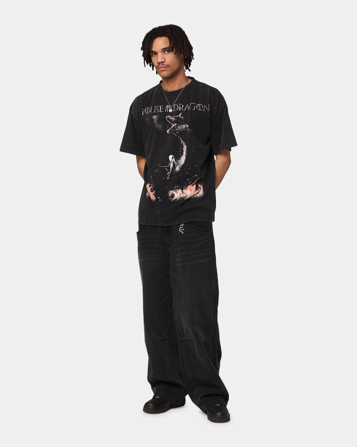 Thermal Regulation Layer Camping practicality Goat Crew X House Of The Dragons Blood Vintage T-Shirt Black Acidwash