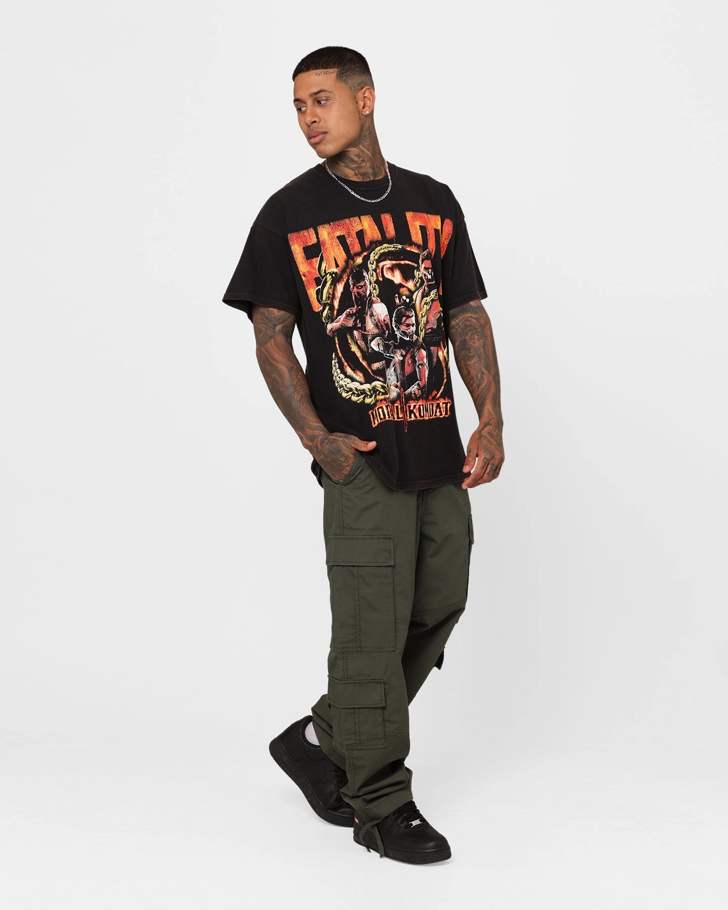 Goat Crew X Mortal Kombat Group Vintage T-Shirt Black Wash Comfortable Touch Curved Hemline