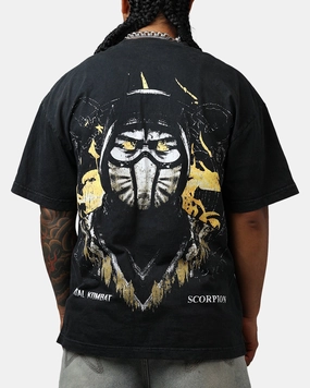 Goat Crew X Mortal Kombat Scorpion Fire Vintage T-Shirt Black Acidwash Weekend Wardrobe Relaxed Design