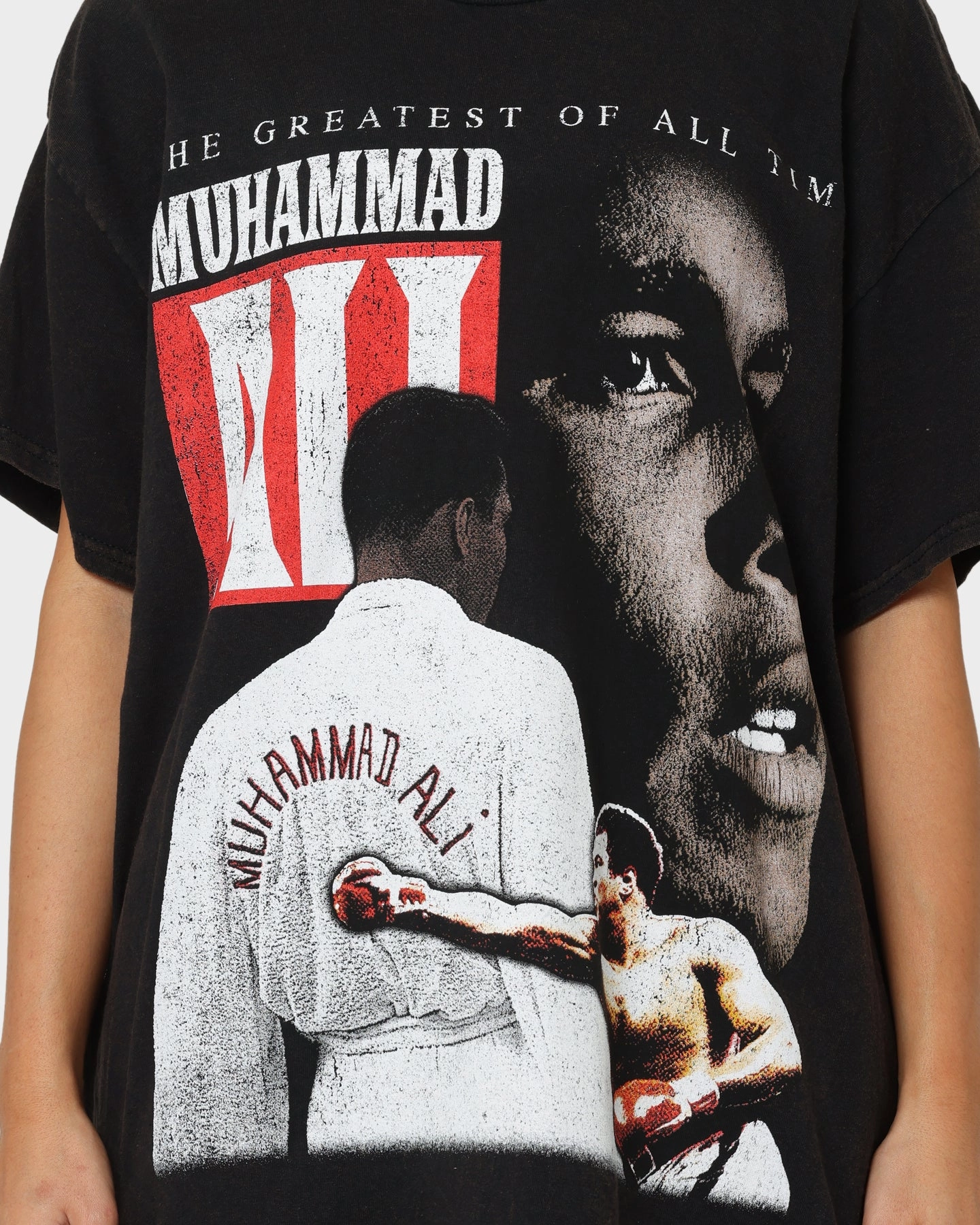 Goat Crew X Muhammad Ali Greatest Vintage T-Shirt Black Wash Flexible Ribbed Neckline UV Protection