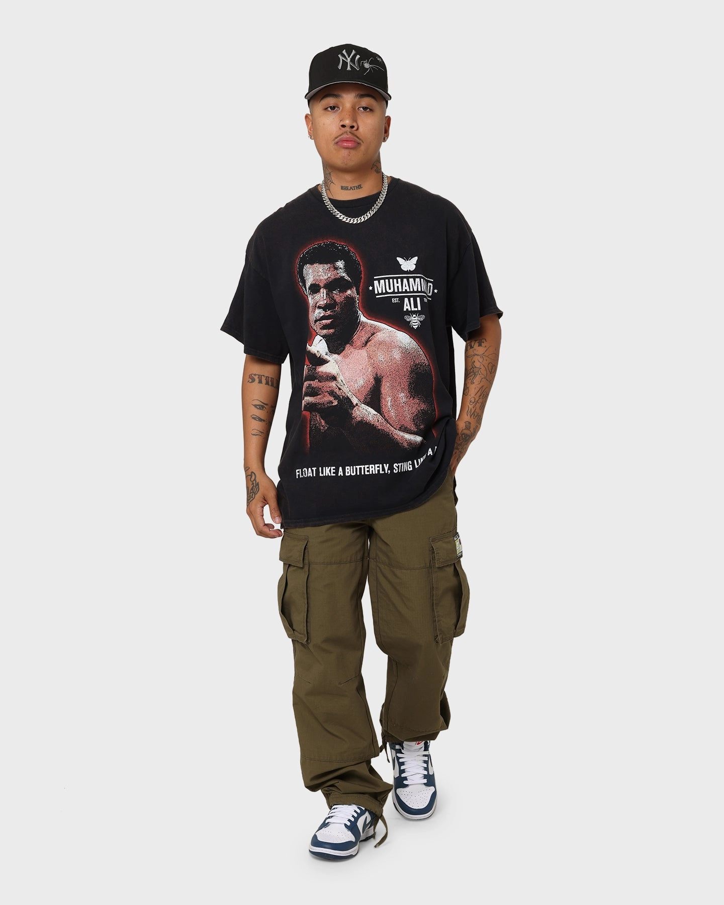 NonRestrictiveCut Movie Night Goat Crew X Muhammad Ali Slogan T-Shirt Black Wash