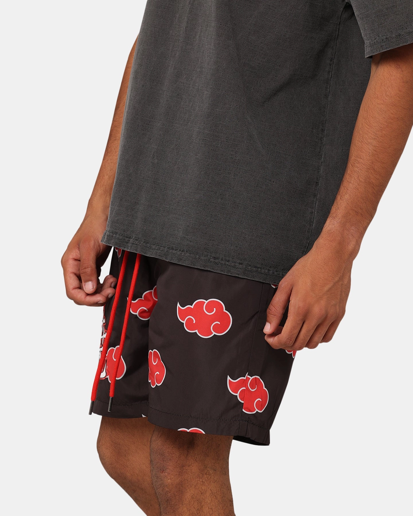 Stretch Woven Fabric Stylish Outfit Goat Crew X Naruto Akatsuki Shorts Black/Red