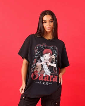 Sporty Fashion Anti Static Fabric Goat Crew X Naruto Gaara Vintage T-Shirt Black Wash