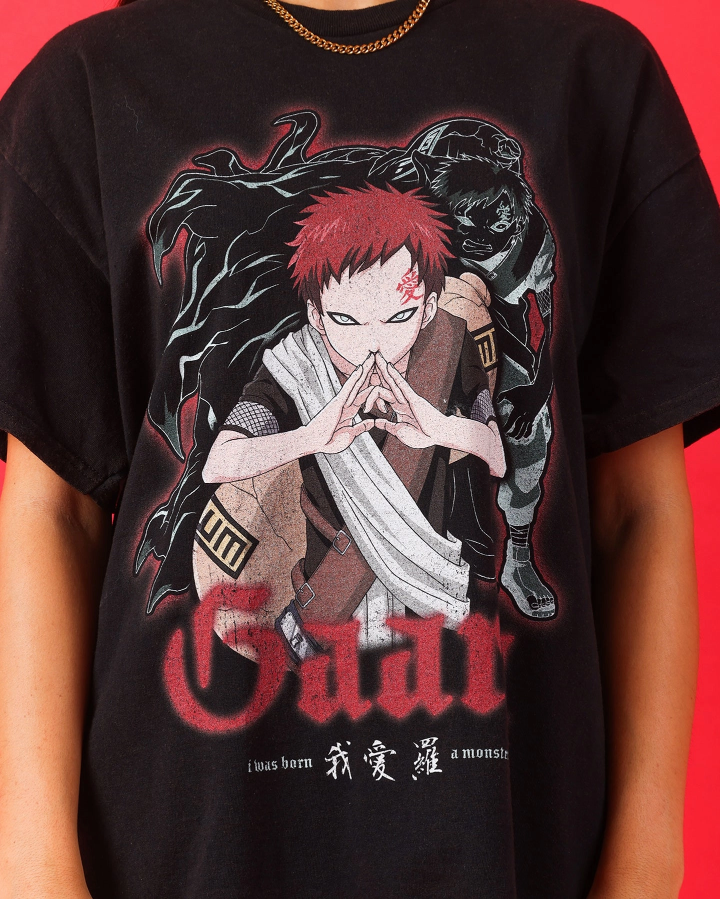 Circular Knit Construction hiking clothes Goat Crew X Naruto Gaara Vintage T-Shirt Black Wash