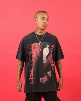 RelaxedFit Soft Layer Goat Crew X Naruto Itachi Premium Vintage T-Shirt Vintage Black